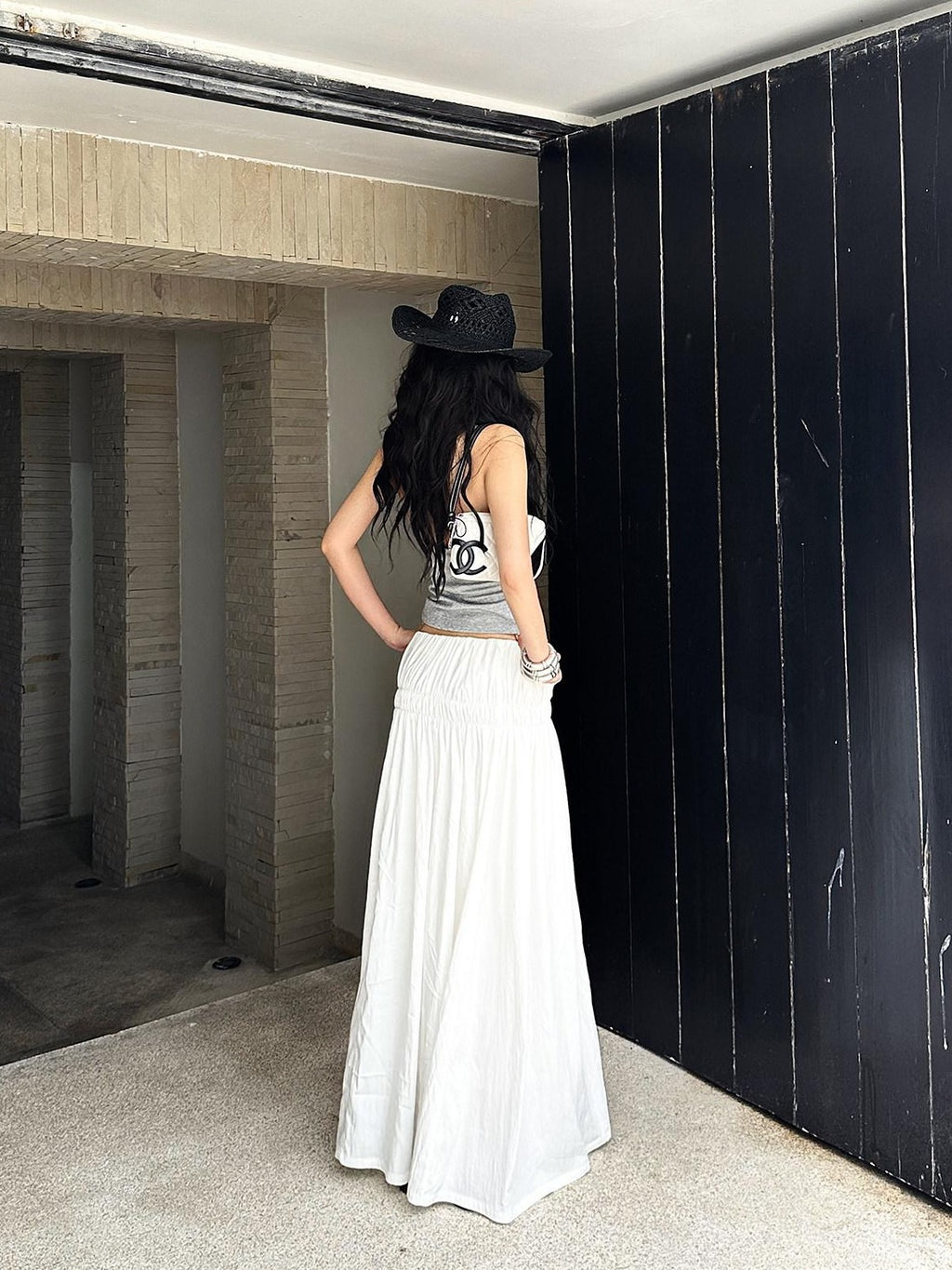 rovente Low Waist Cotton Nylon Versatile Loose H Line Mid Length White Maxi Skits