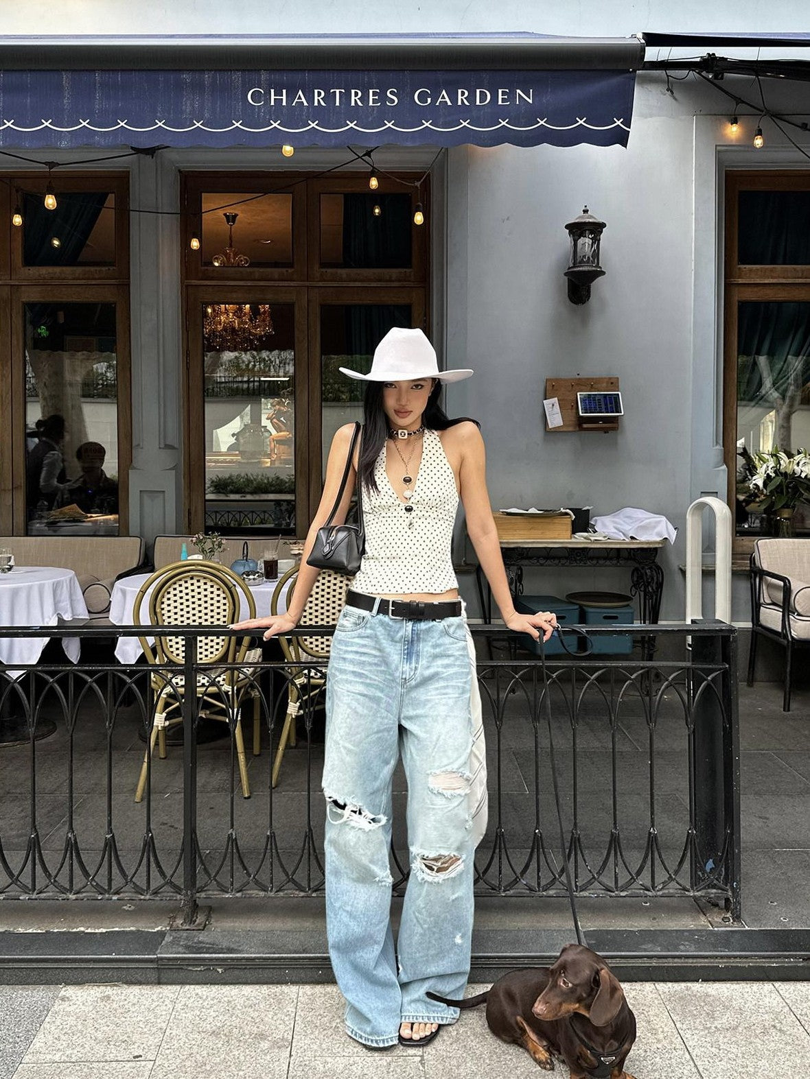 rovente Low Rise Distressed Loose Fit Casual Cotton Blue Women Wide Leg Jeans