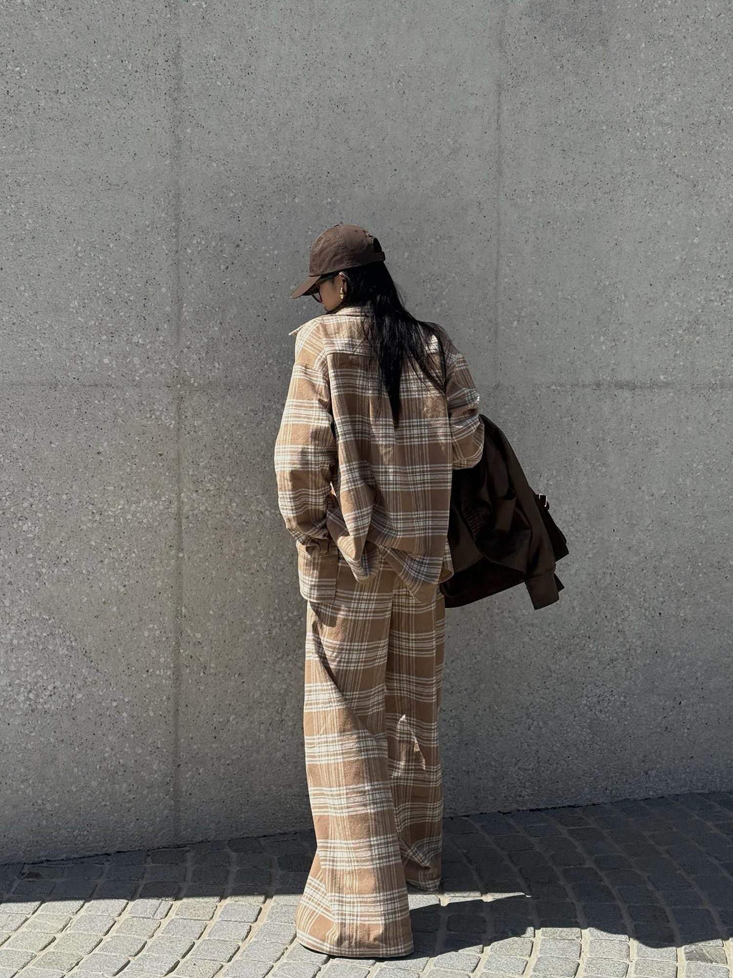 rovente 100% Cotton Plaid Casual Relaxed Zipper Natural Waist Women Wide Leg Pants