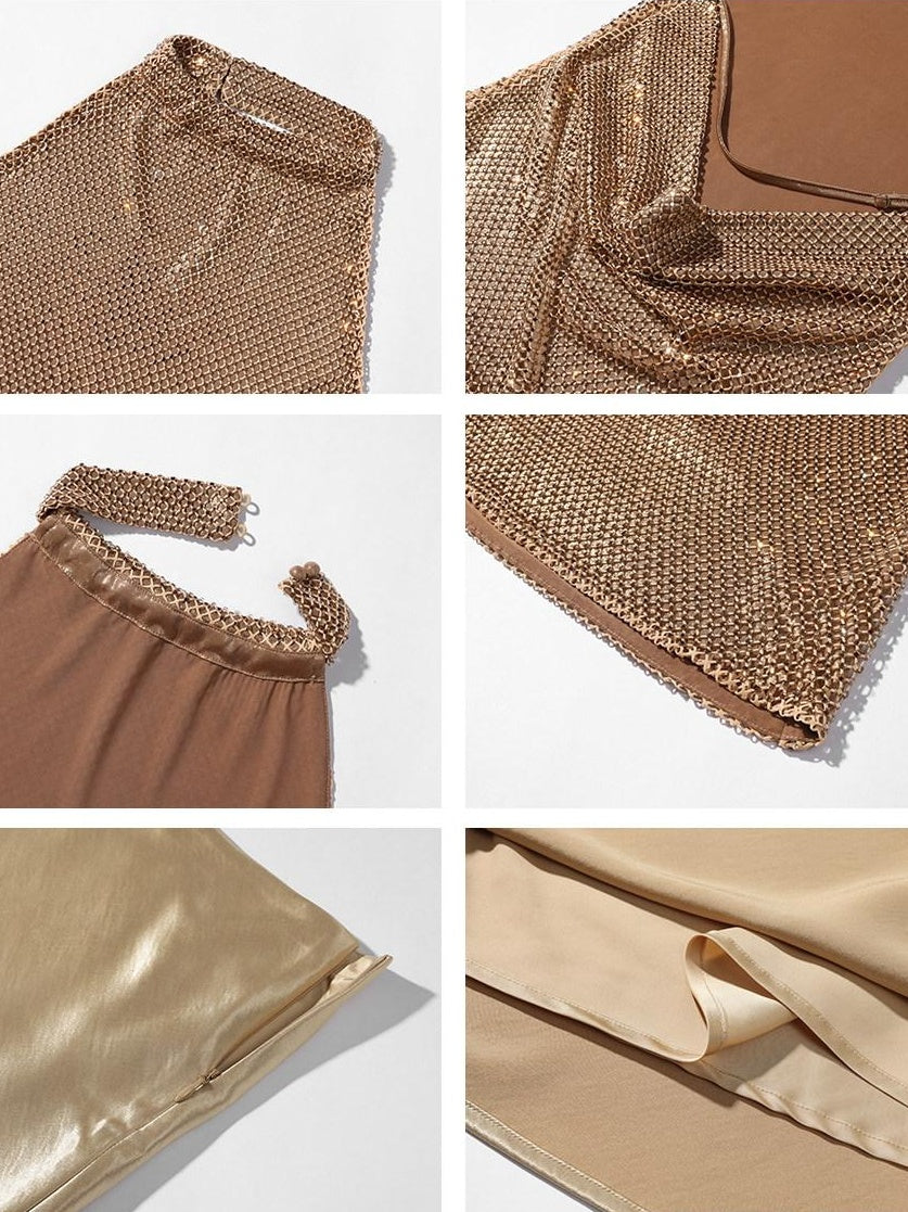 rovente Elegant Slim Gold Halter 3D Decor Women Party Tank Halte Cop Tops