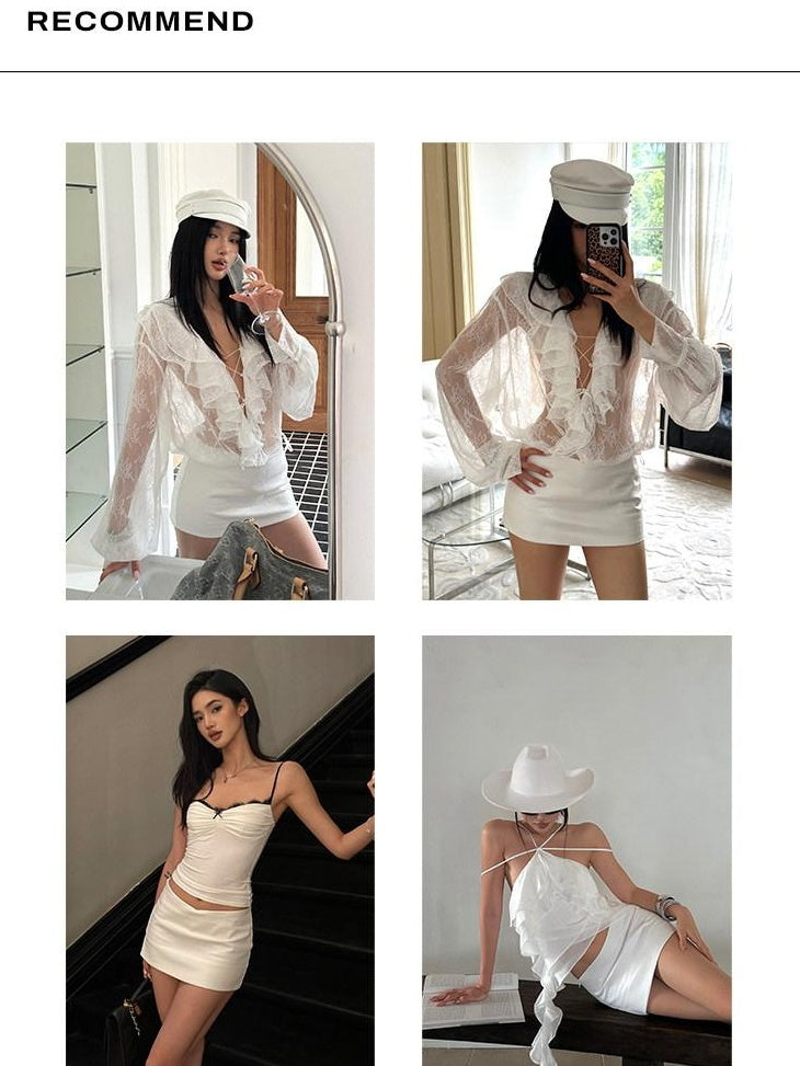 rovente High Waist Lined Zip Commuter Slim H Women Date Polyester White Mini Skits