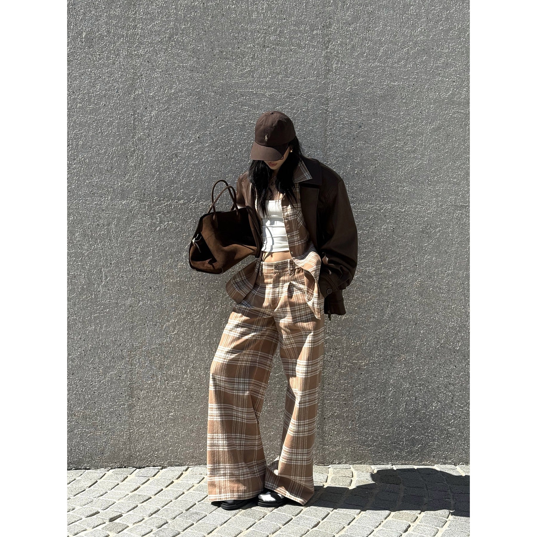 rovente_100%_Cotton_Plaid_Casual_Relaxed_Zipper_Natural_Waist_Women_Wide_Leg_Pants_MISSTT