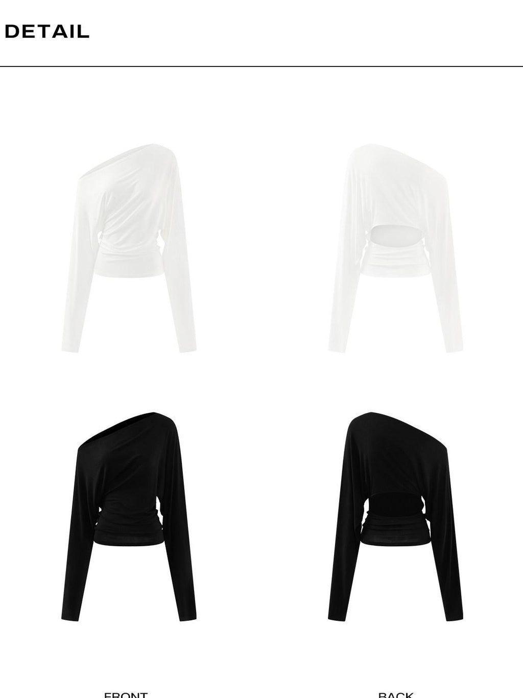 rovente Lyocell Stretch Minimal Loose Diagonal Neck Women Black Long Sleeve T-Shits