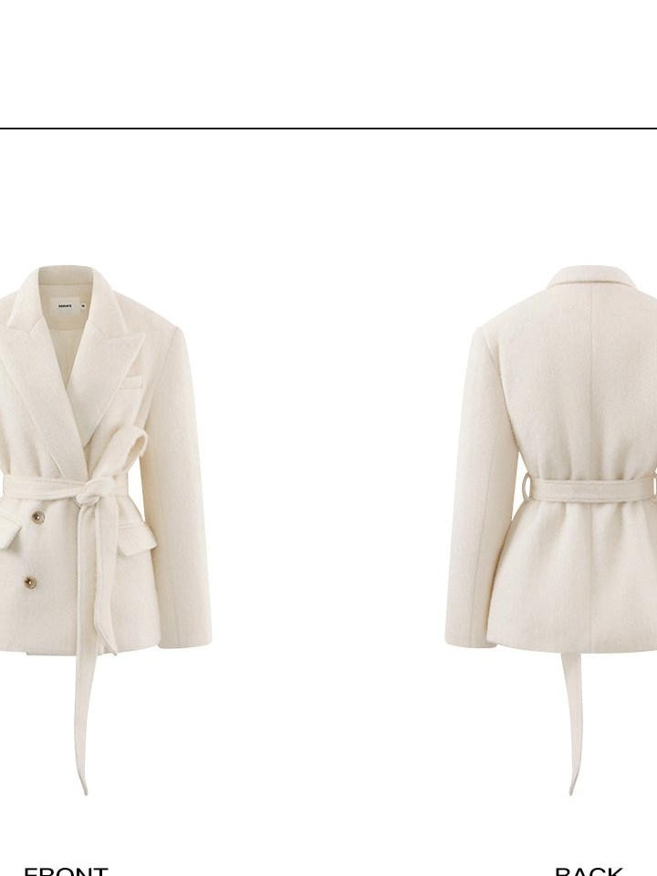 rovente Warm Wool Blend Double Breasted Oversized Commuter Women Ivory Shawl Wool Coats
