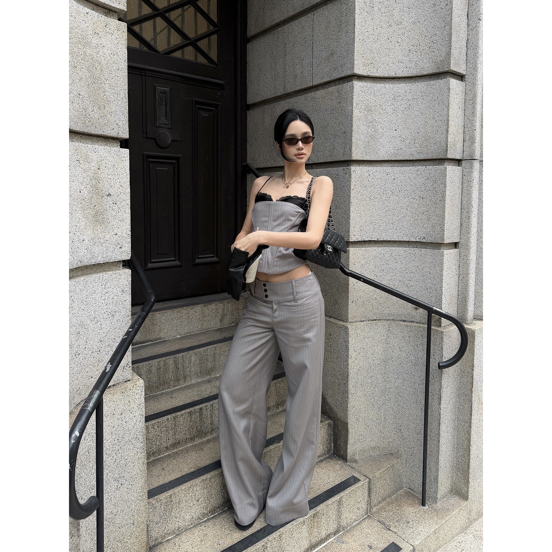 rovente_Low_Rise_Pockets_Minimalist_Fine_Stripes_Casual_Women_Grey_Wide_Leg_Pants_MISSTT