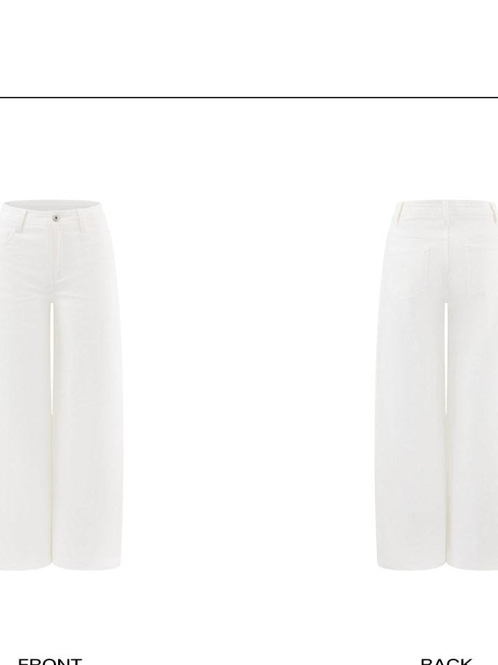 rovente Premium Cotton Casual Woven Relaxed Zip Fly Women White Wide Leg Jeans