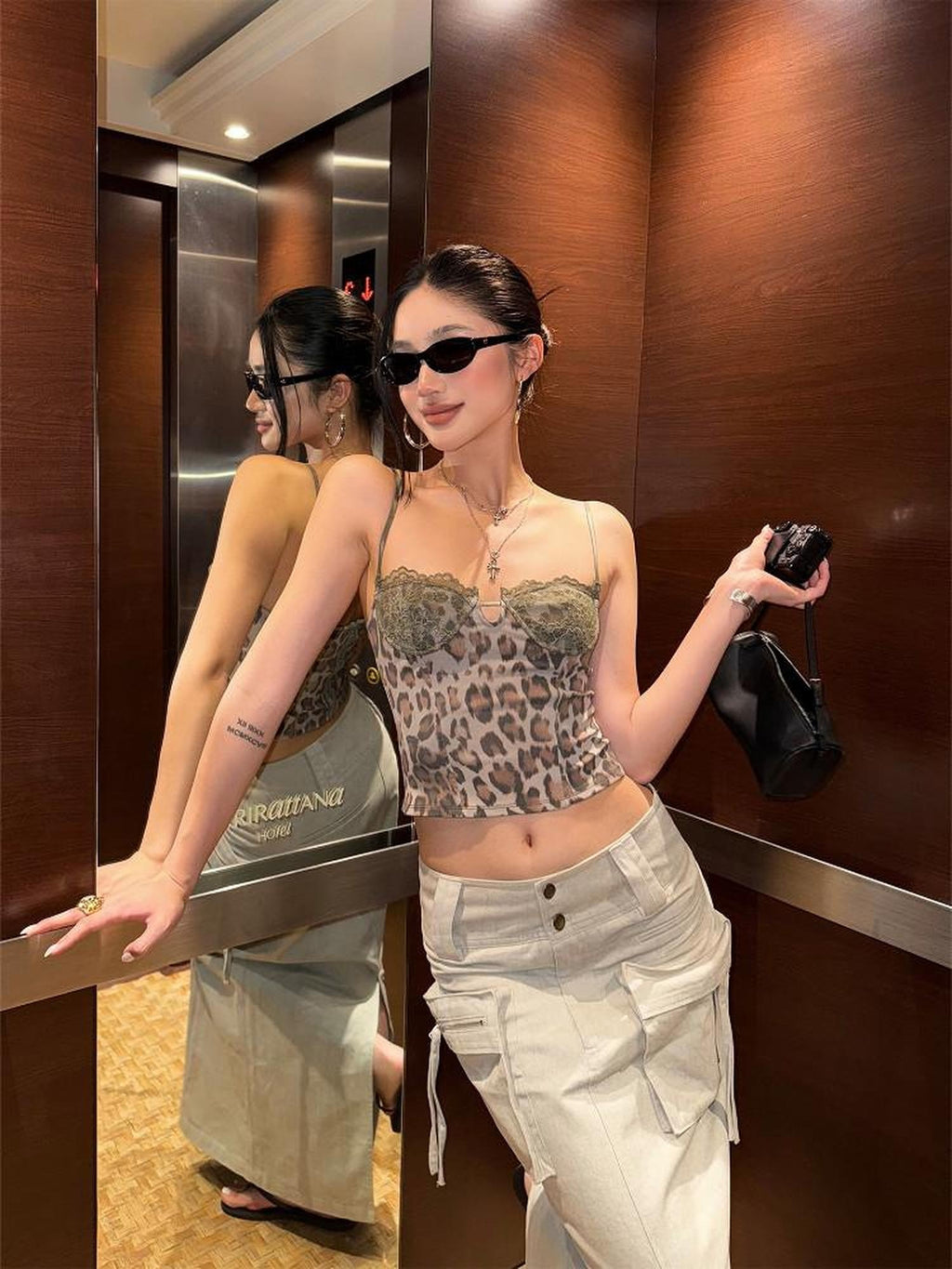 rovente Original Design Slim Lace Trim Leopard Print Xinjiang Cotton Camisoles