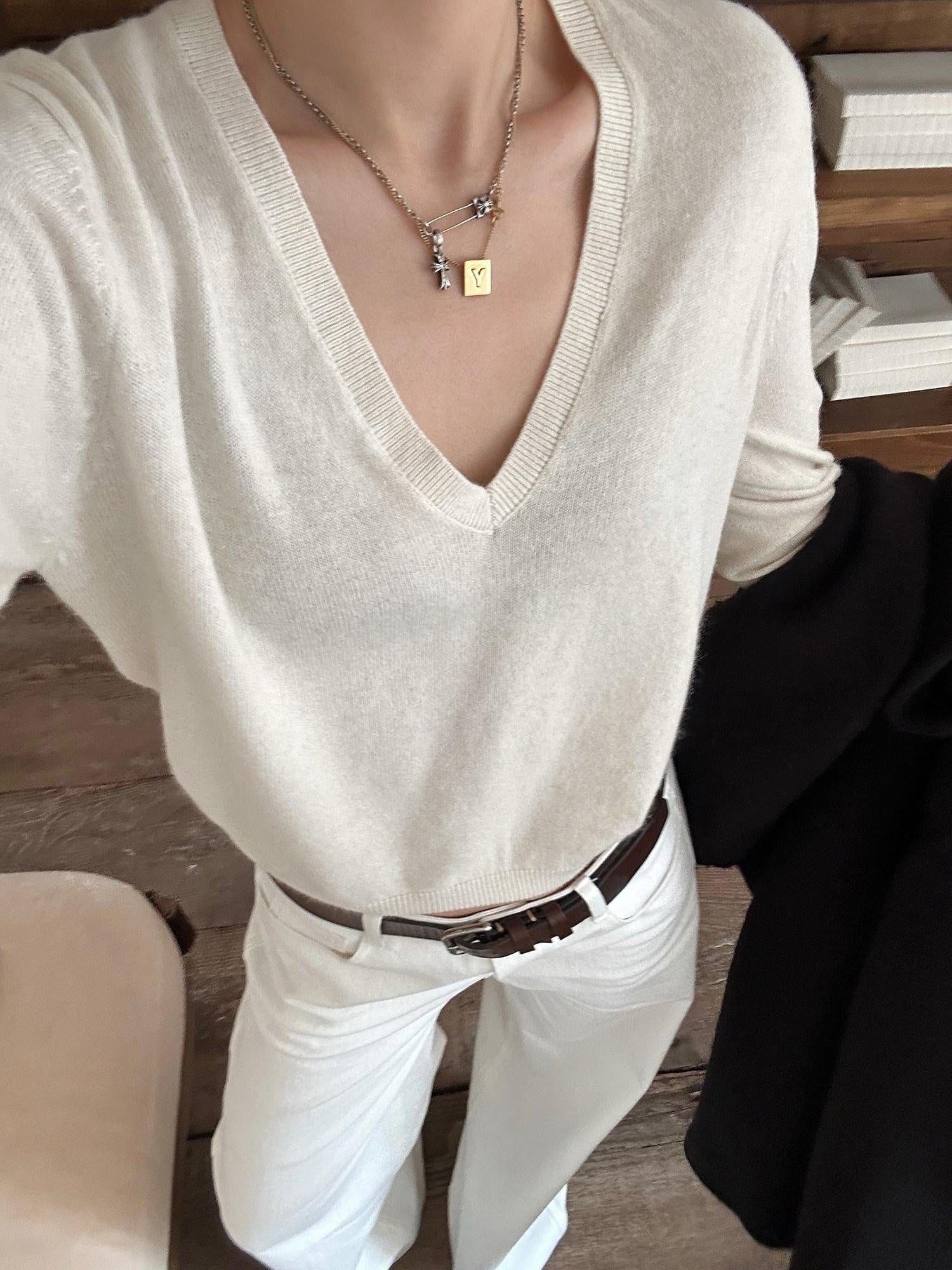 rovente Cozy Rabbit Hair Viscose Blend Warm Casual Loose V-neck Pullover Women Knitwea