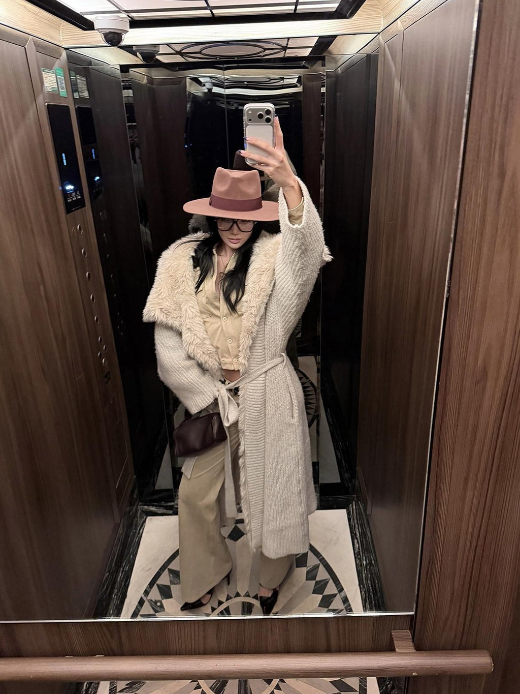 rovente Warm Wool Blend Longline Loose Tie Detail Women Open Front Knit Beige Cadigans