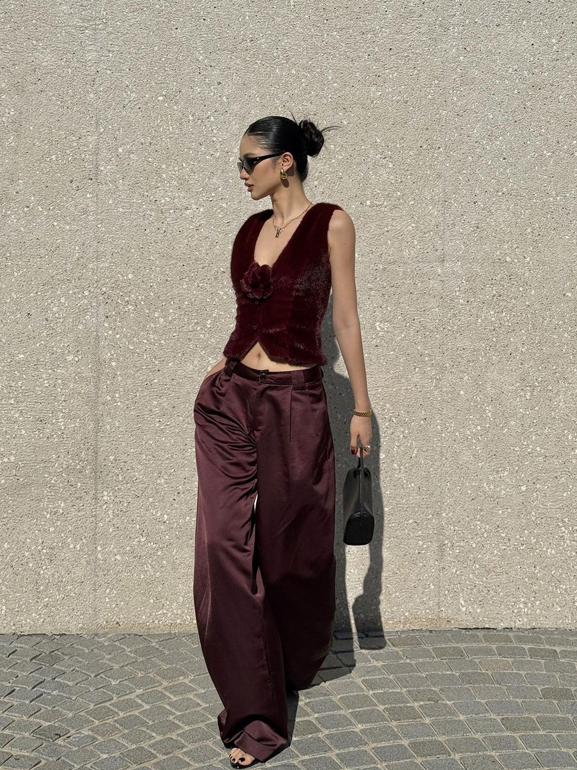 rovente Zip Fly Casual Office Solid Brown Natural Waist Non Stretch Woven Wide Leg Pants