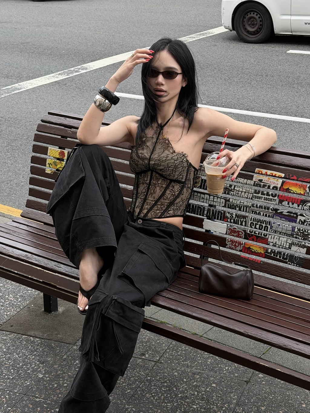 rovente Breathable Lace Padded Slim Fit Womens Travel Black Nylon Camisoles