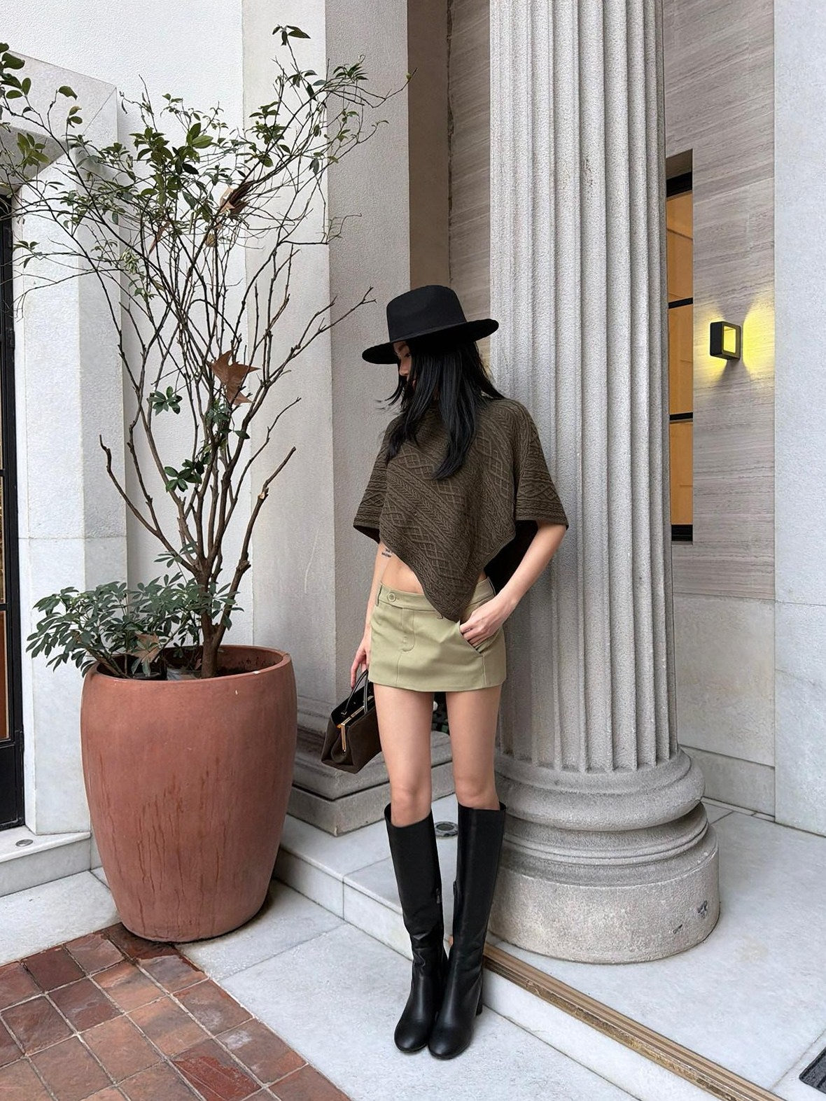 rovente Lined Low Waist Slim Pencil Skirt Casual Zipper Green Polyester Mini Skits