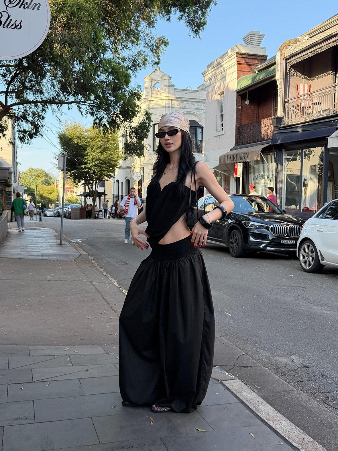 rovente Lyocell Blend Casual Minimal Elastic Waist Pockets Women Black Wide Leg Pants