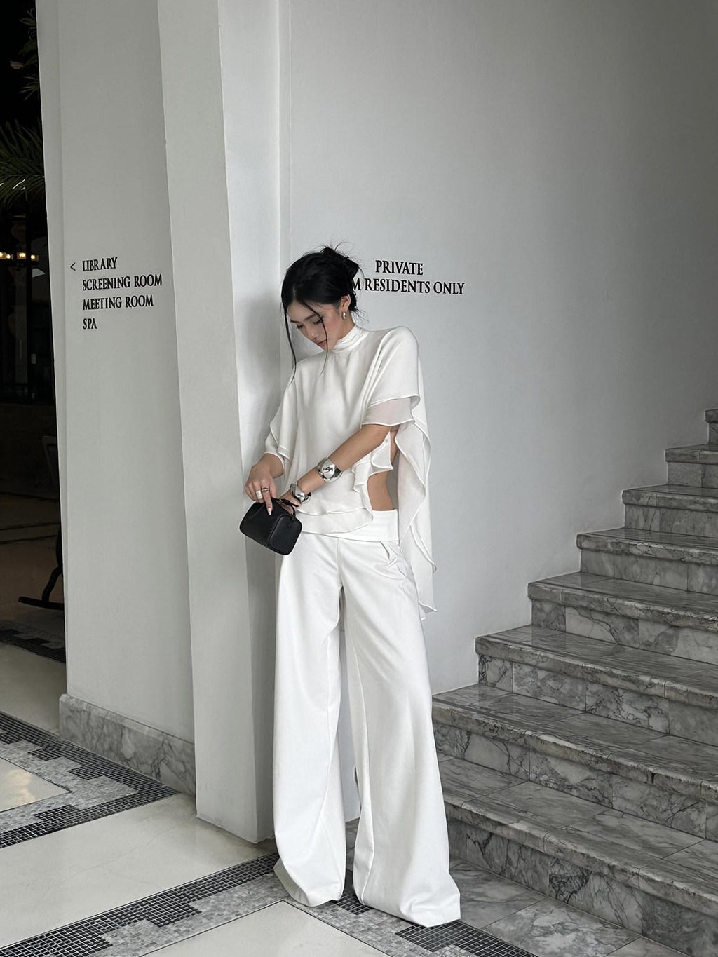 rovente High Waist White Polyester Commuter Straight Fit Young Adult Staight Pants