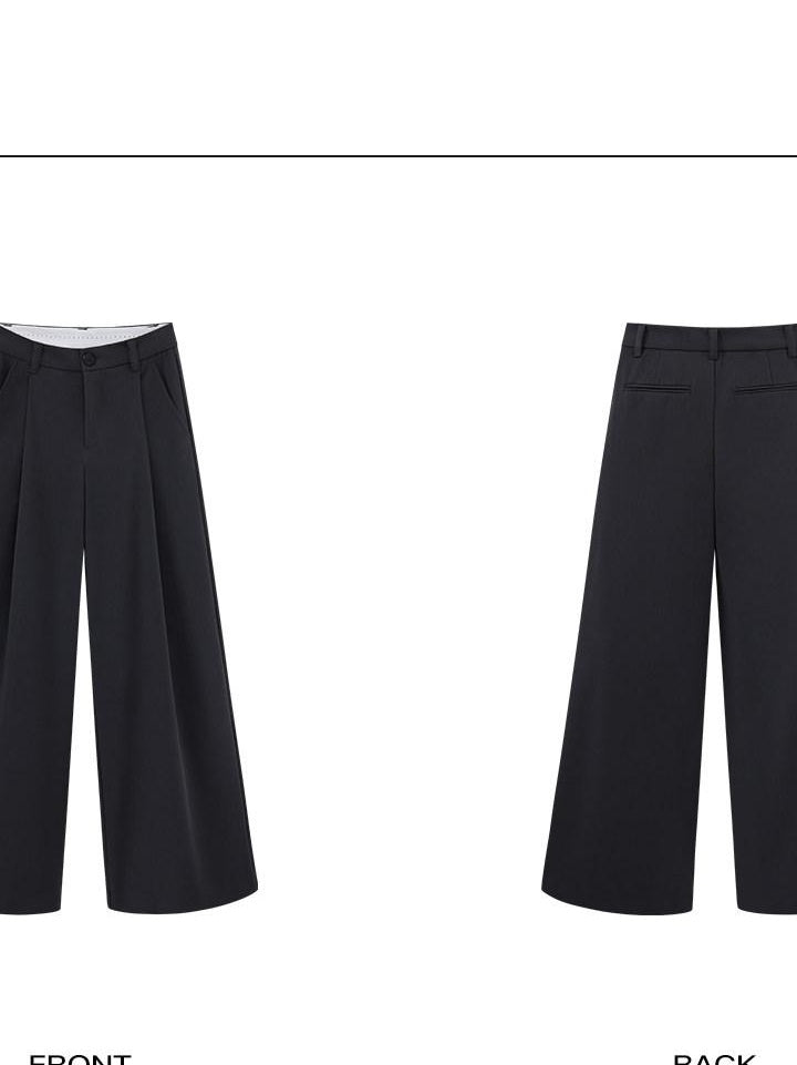rovente Minimal Casual Natural Waist Zipper Straight Women Solid Grey Wide Leg Pants