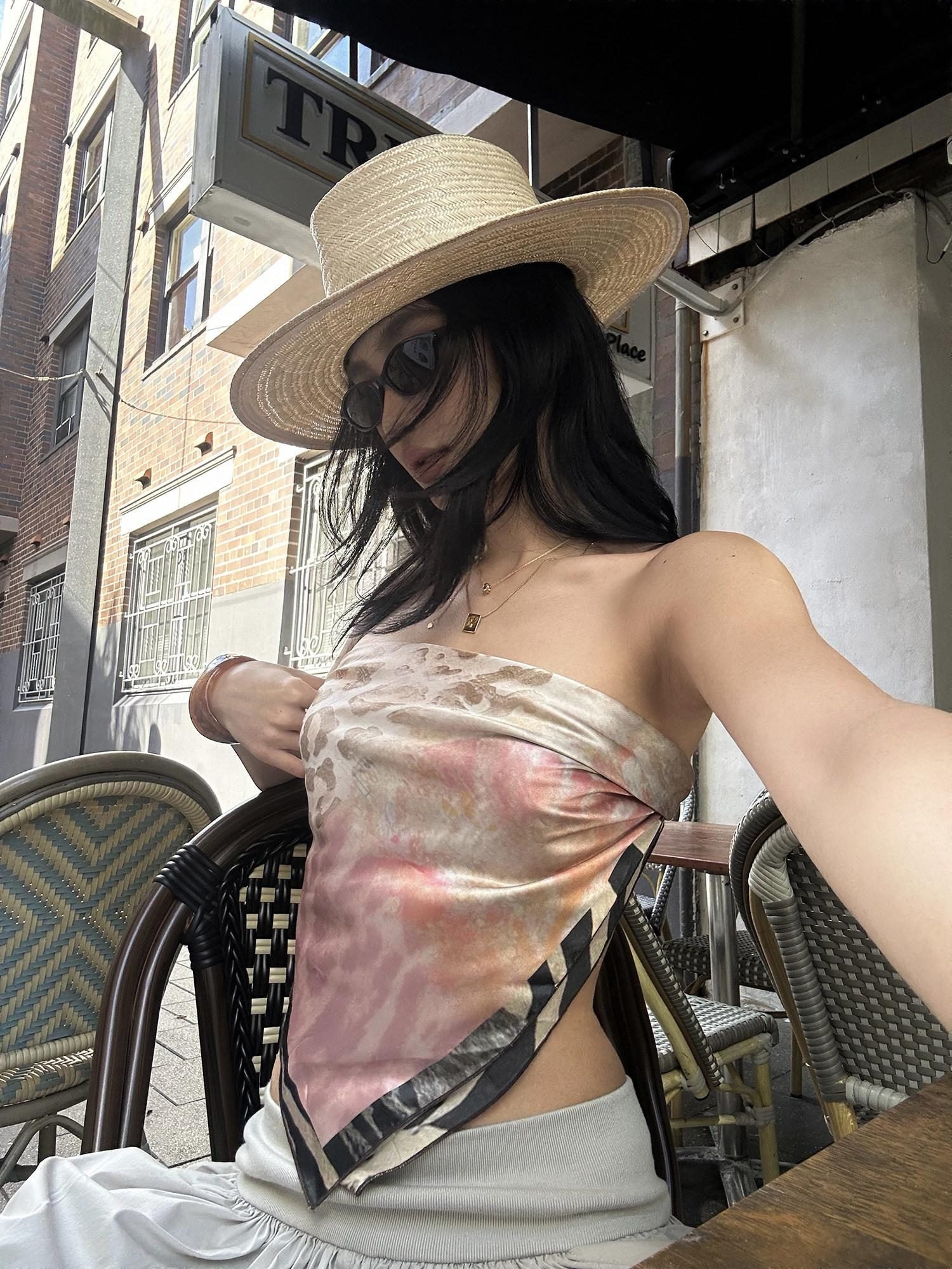 rovente Breathable Original Design Slim Fit Floral Pink Travel Womens Printed Tube Tops