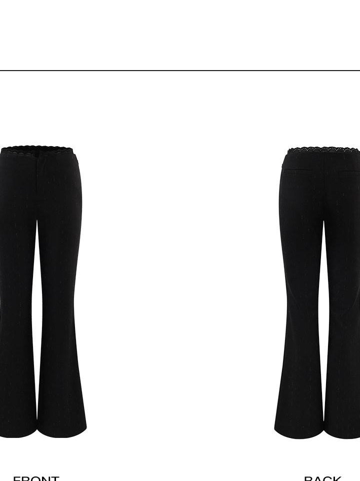 rovente Minimalist Office Slim Microflare Natural Waist Zipper Black Staight Pants