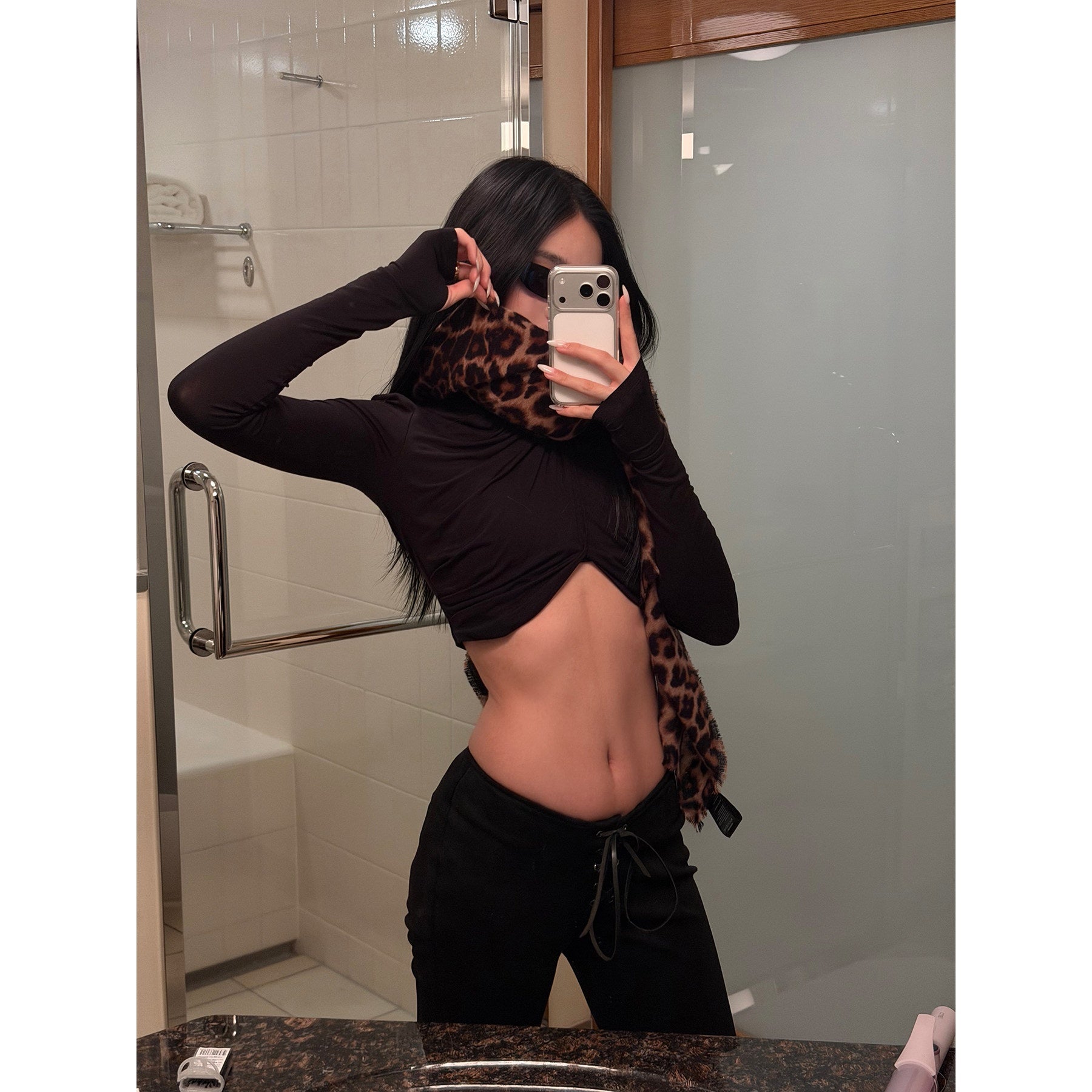 rovente_Stretch_Slim_Fit_High_Neck_Pleated_Asymmetric_Women_Black_Long_Sleeve_Cop_Tops_MISSTT