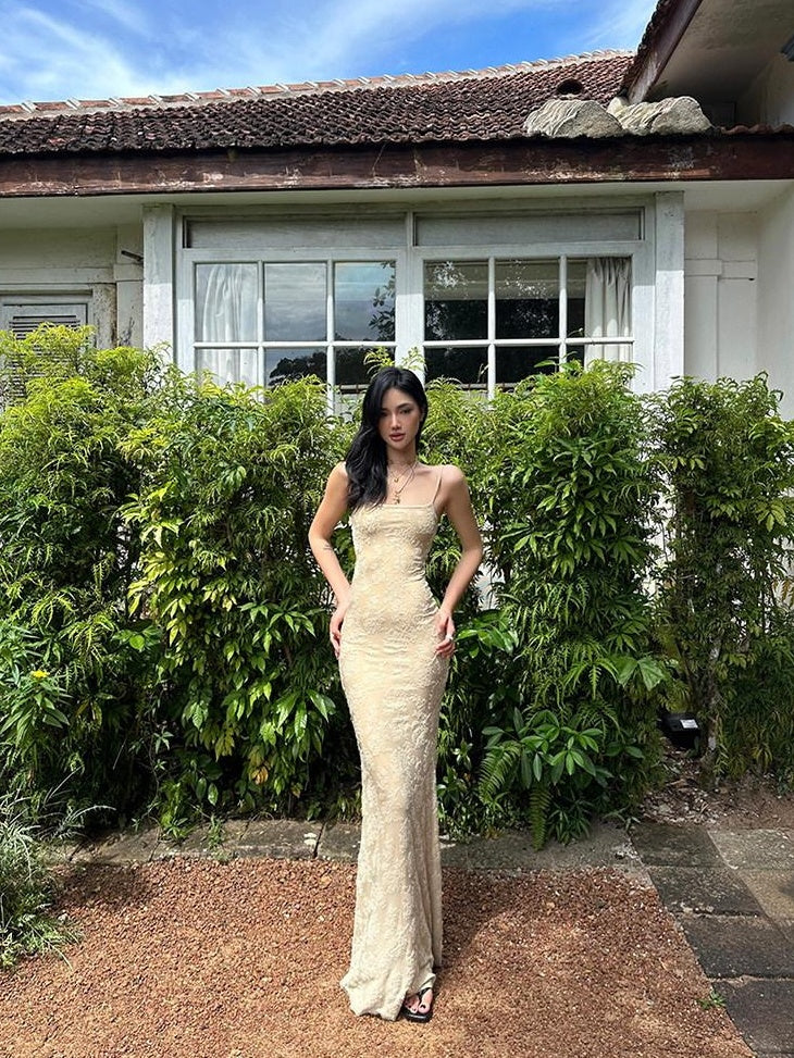 rovente Resort High Waist Sleeveless Bodycon Camisole Party Women Nude Maxi Desses