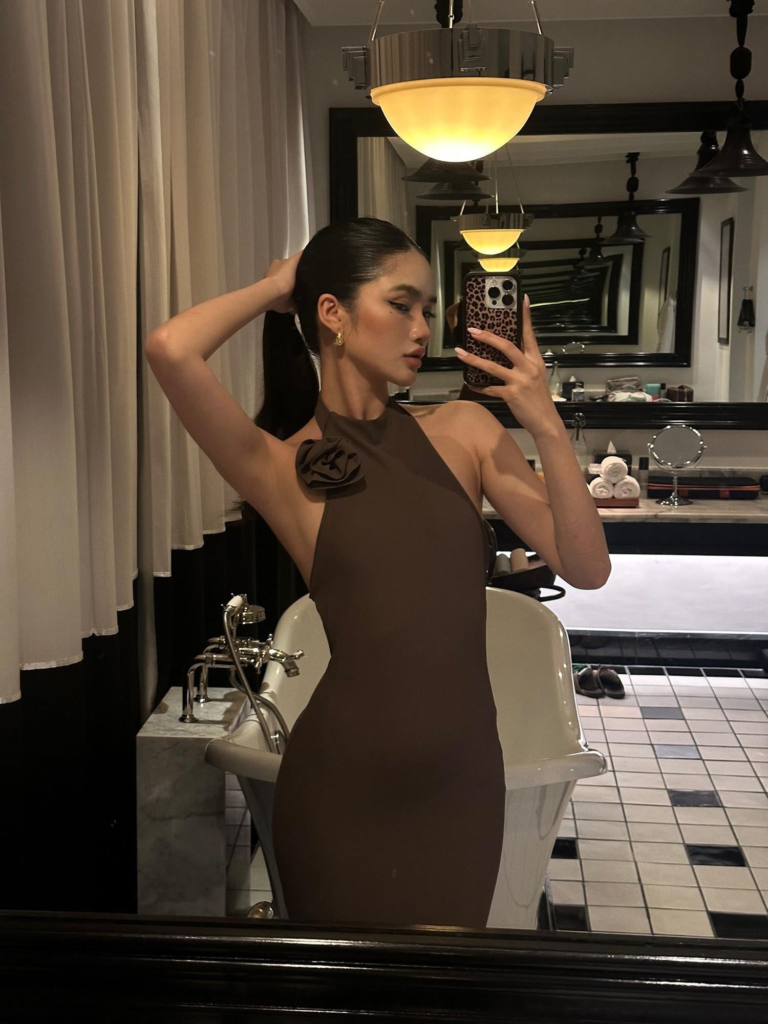 rovente Soft Knit Halter Cinched Waist Mermaid Bodycon Evening Maxi Desses