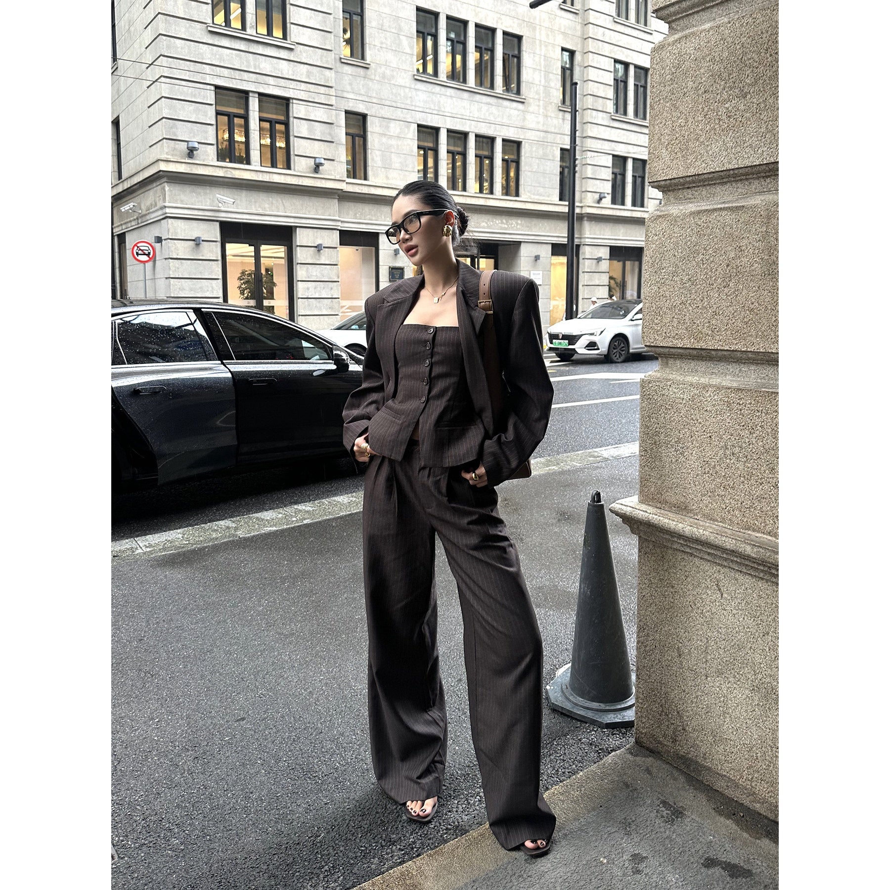 rovente_Warm_Striped_Loose_Fit_Commuter_Work_Women_Long_Sleeve_Brown_Top_&_Pants_Sets_MISSTT