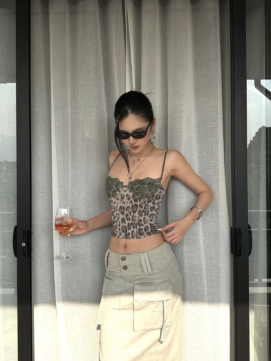 rovente Original Design Slim Lace Trim Leopard Print Xinjiang Cotton Camisoles
