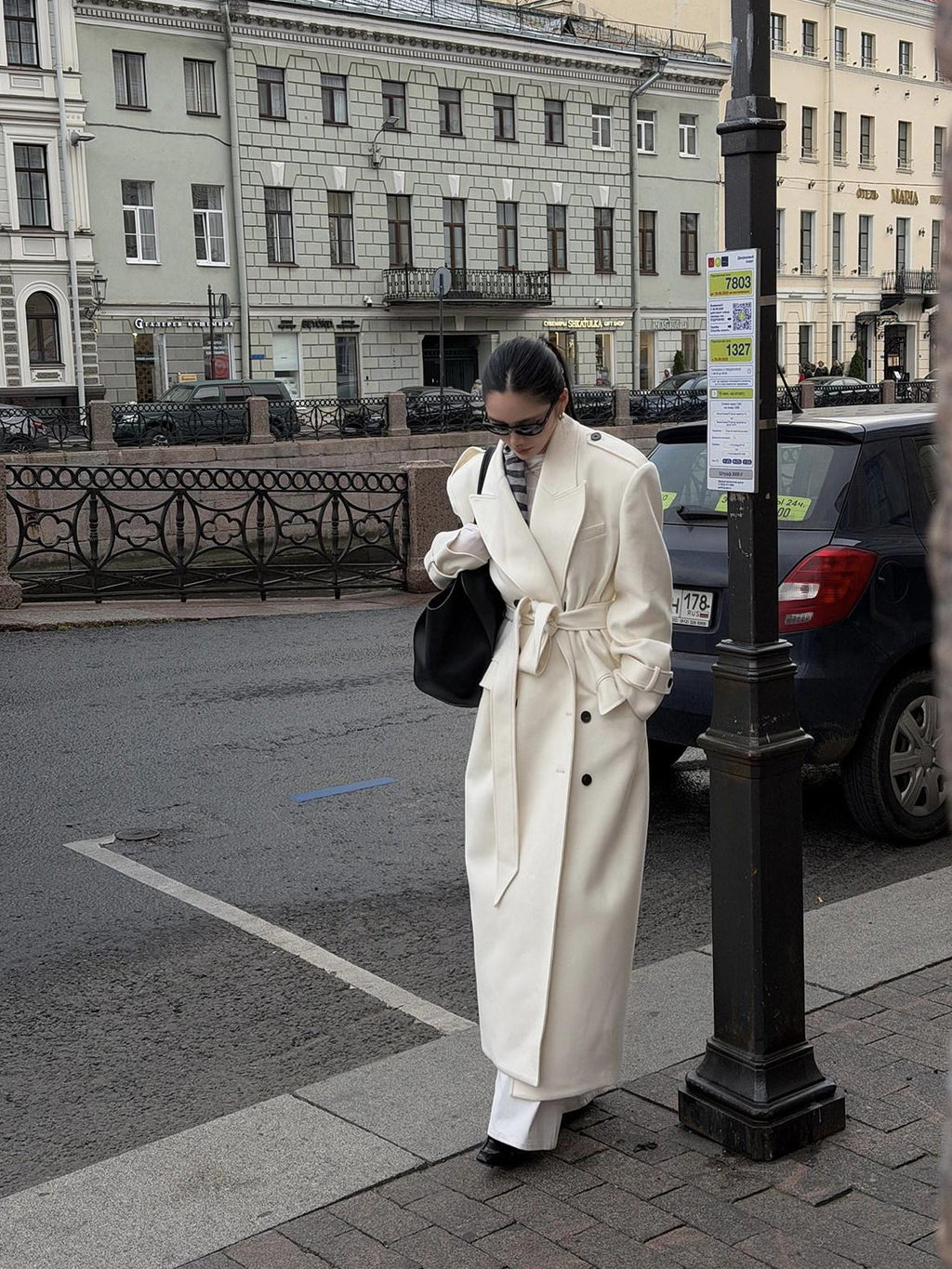 rovente Thick Double Breasted Oversized Long Blazer Lapel Commuter Women Wool Coats