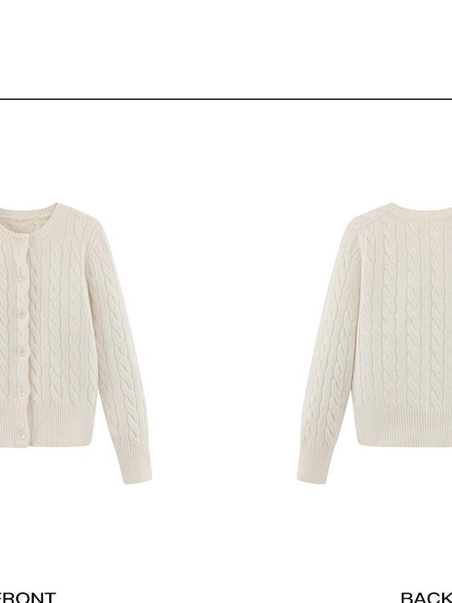 rovente 100 Percent Wool Casual Regular Button Front Women Crewneck Almond Cadigans