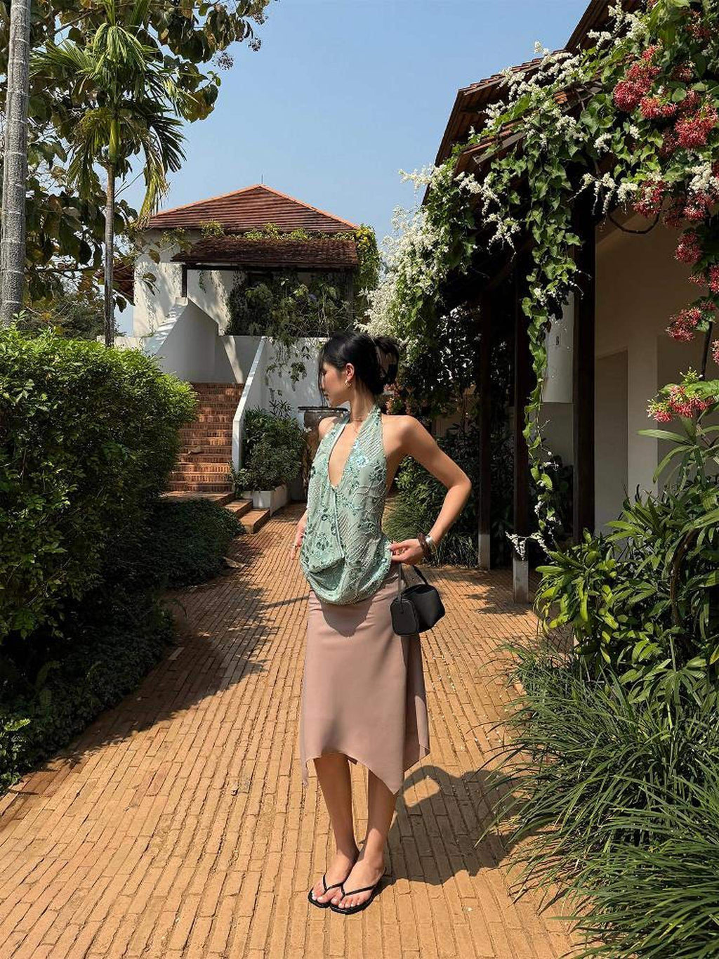 rovente Lined Mid Waist Slim Fit Commuter Office Polyester Deep Nude Midi Skits