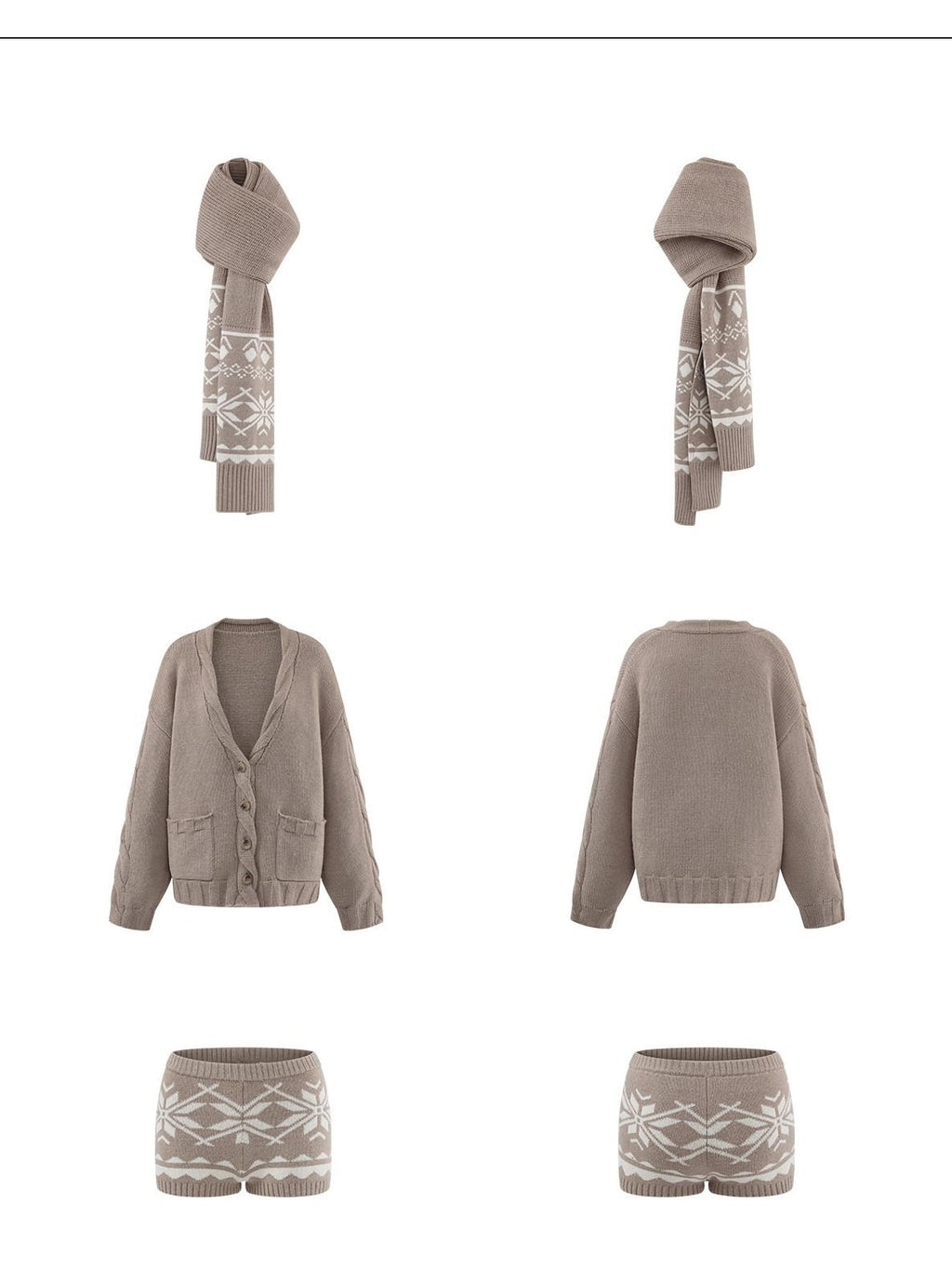rovente Warm Button Cardigan Loose Commuter Knit Apricot Sweater Shorts Top & Shots Sets
