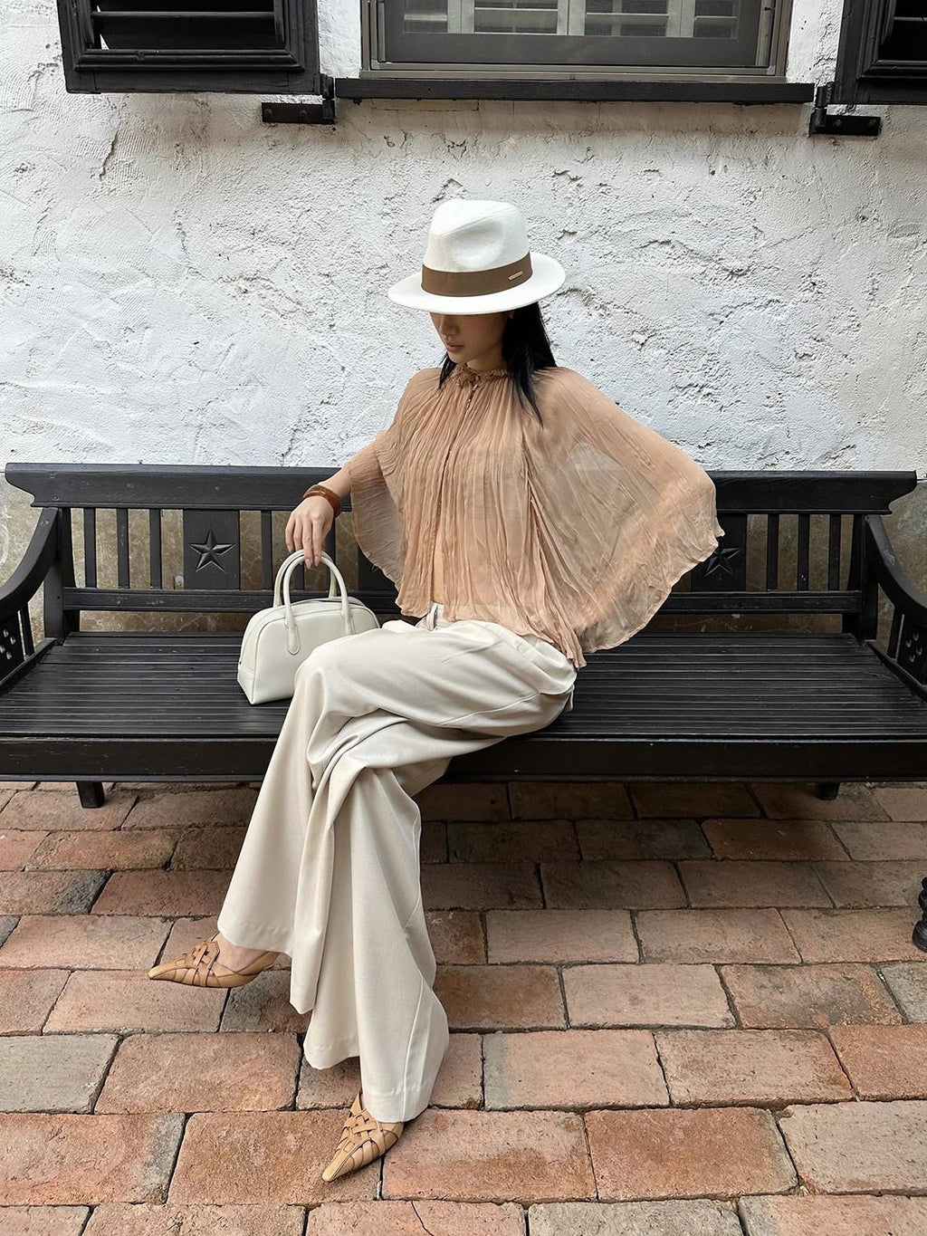 rovente Soft Stretch Beige Casual Simple Pockets Low Waist Woven Women Wide Leg Pants
