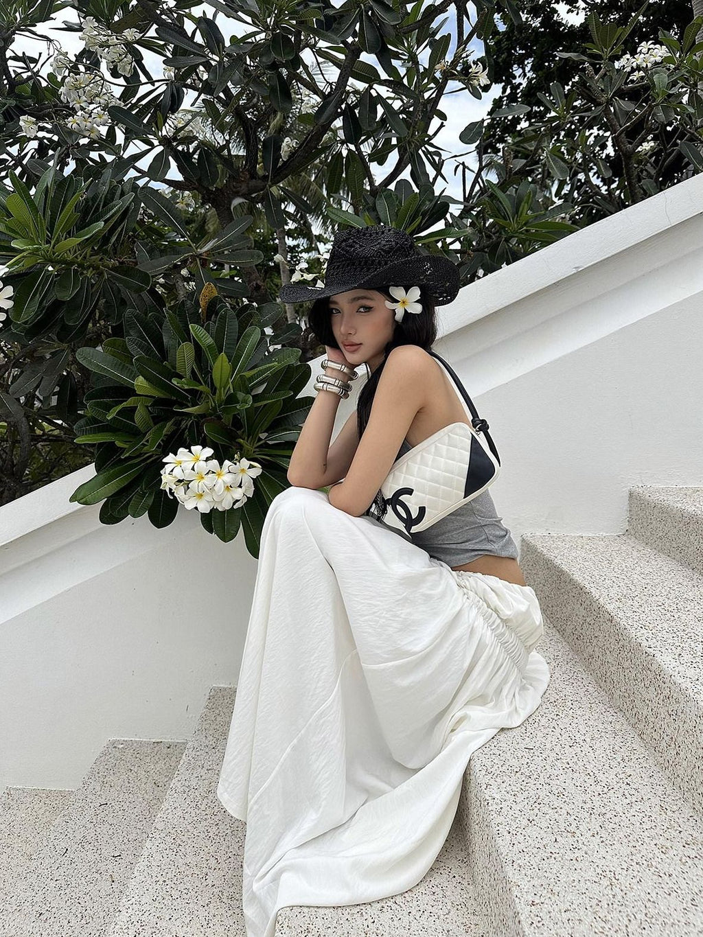 rovente Low Waist Cotton Nylon Versatile Loose H Line Mid Length White Maxi Skits