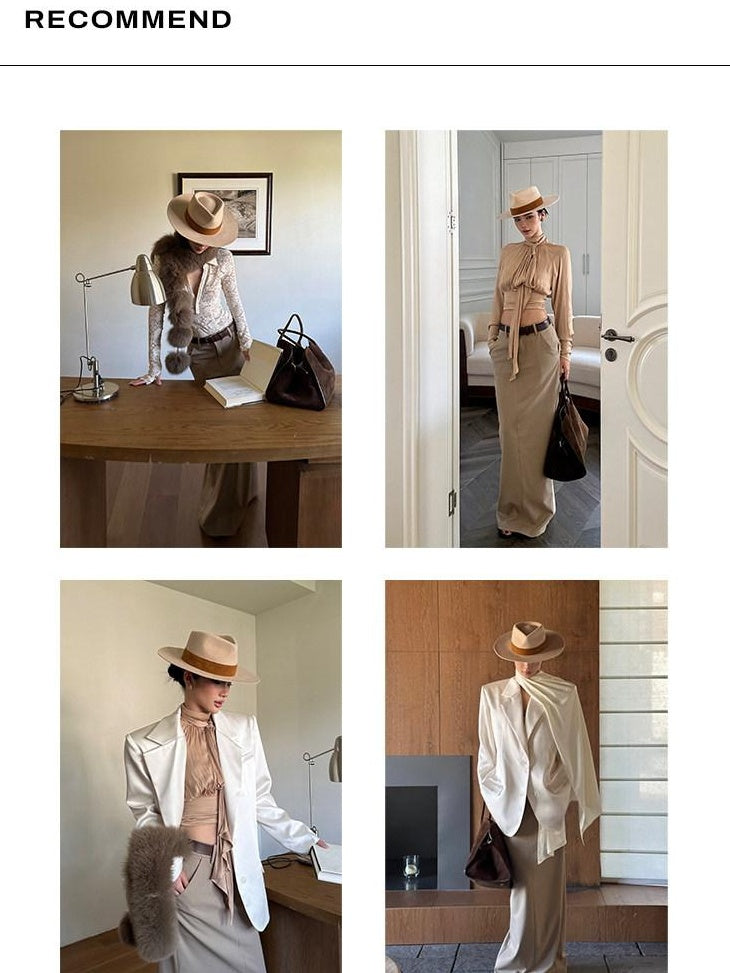 rovente Back Slit Mid Waist Khaki Casual H Cut Straight Poly Blend Maxi Skits