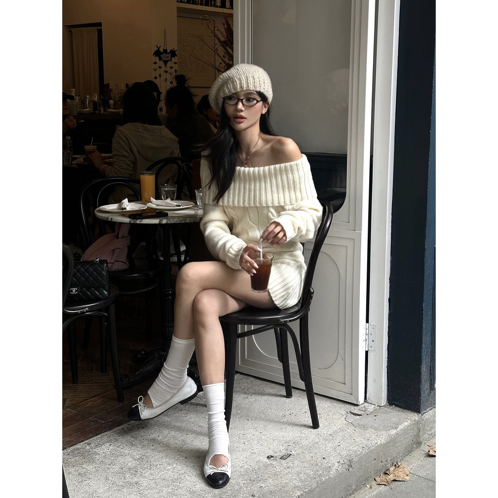 rovente_Cozy_Knit_Off_Shoulder_Longsleeve_Loose_Fit_Workwear_Pullover_Almond_Mini_Desses_MISSTT