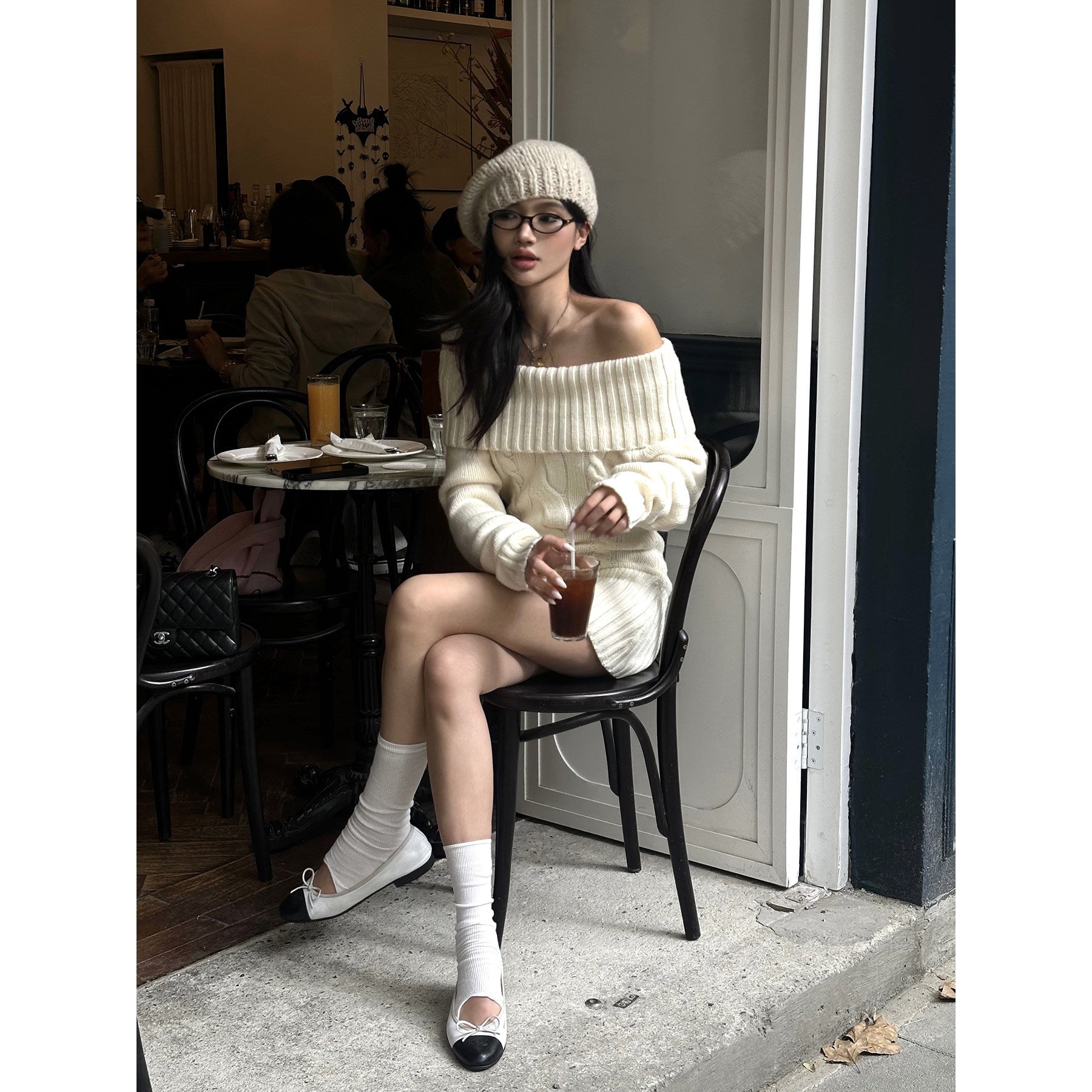 rovente_Cozy_Knit_Off_Shoulder_Longsleeve_Loose_Fit_Workwear_Pullover_Almond_Mini_Desses_MISSTT