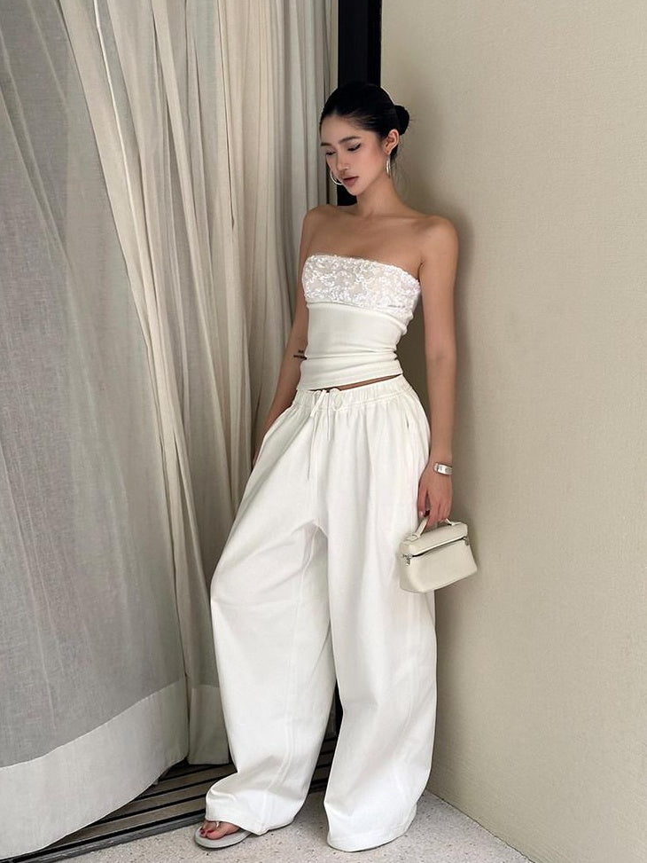 rovente Sparkling Sequin Versatile Slim Fit White Polyester For Women Tube Tops