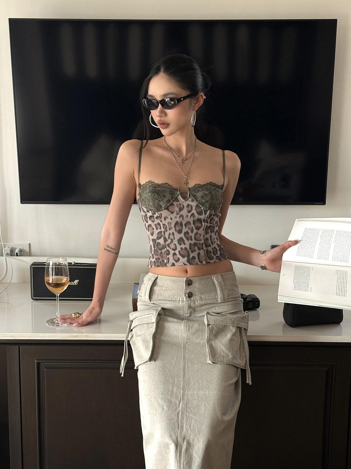rovente Original Design Slim Lace Trim Leopard Print Xinjiang Cotton Camisoles