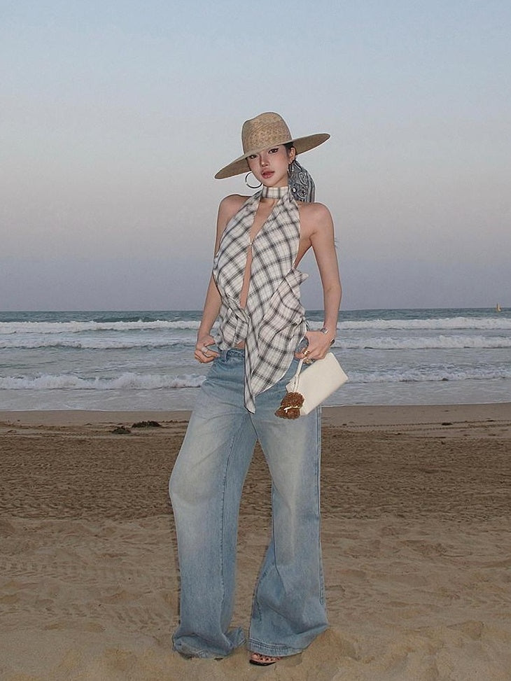 rovente Pure Cotton Slim Fit Versatile Plaid Spaghetti Strap Women Camisoles