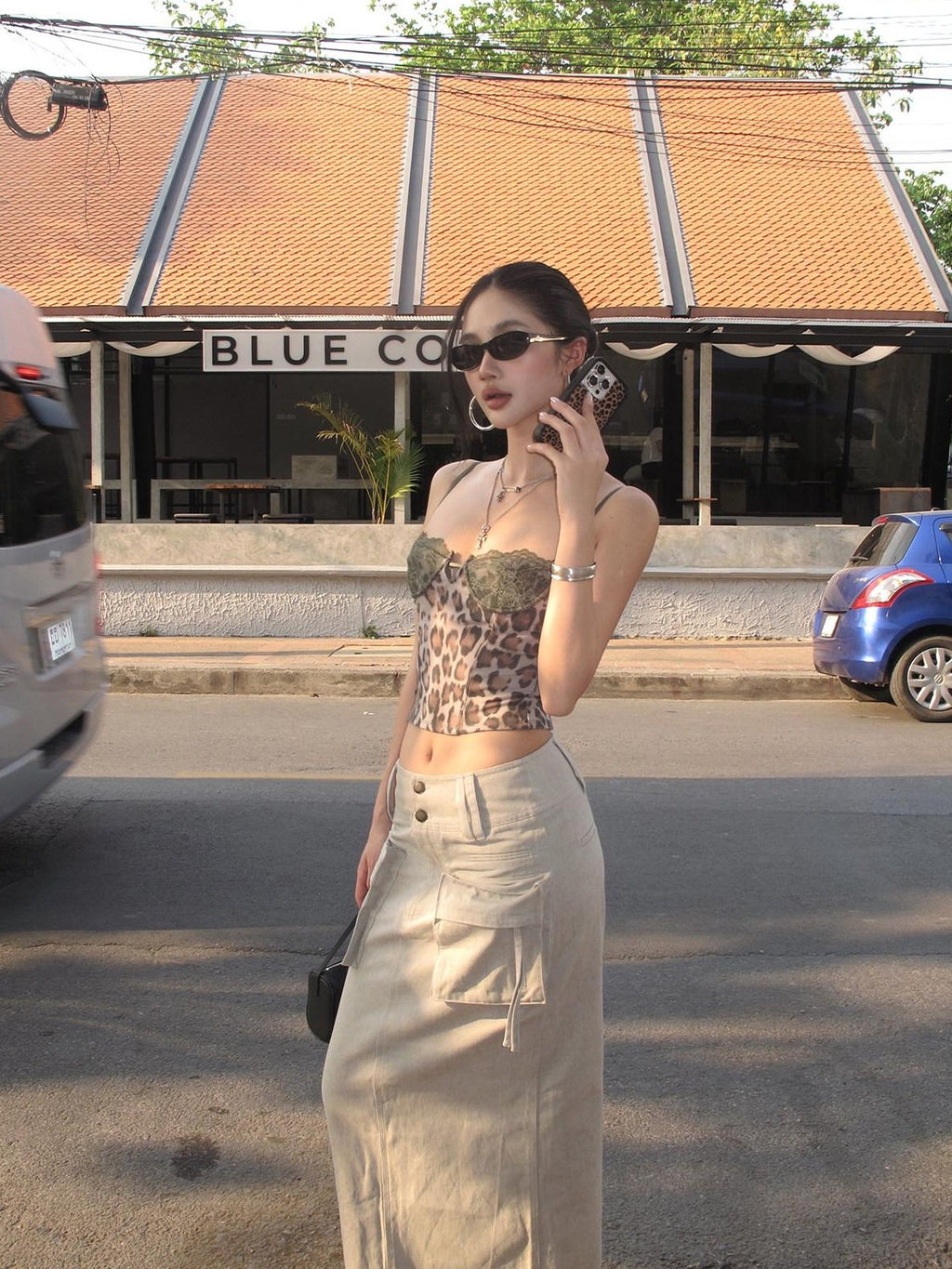 rovente Original Design Slim Lace Trim Leopard Print Xinjiang Cotton Camisoles