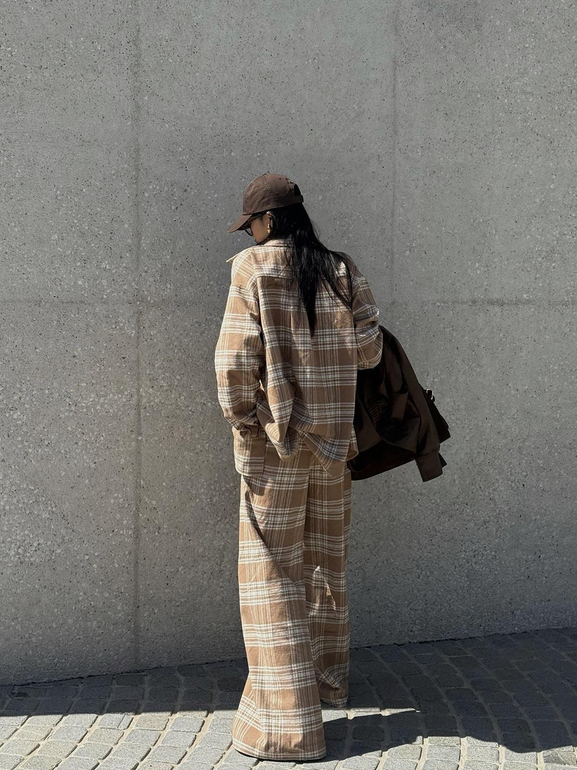rovente 100% Cotton Plaid Casual Relaxed Zipper Natural Waist Women Wide Leg Pants
