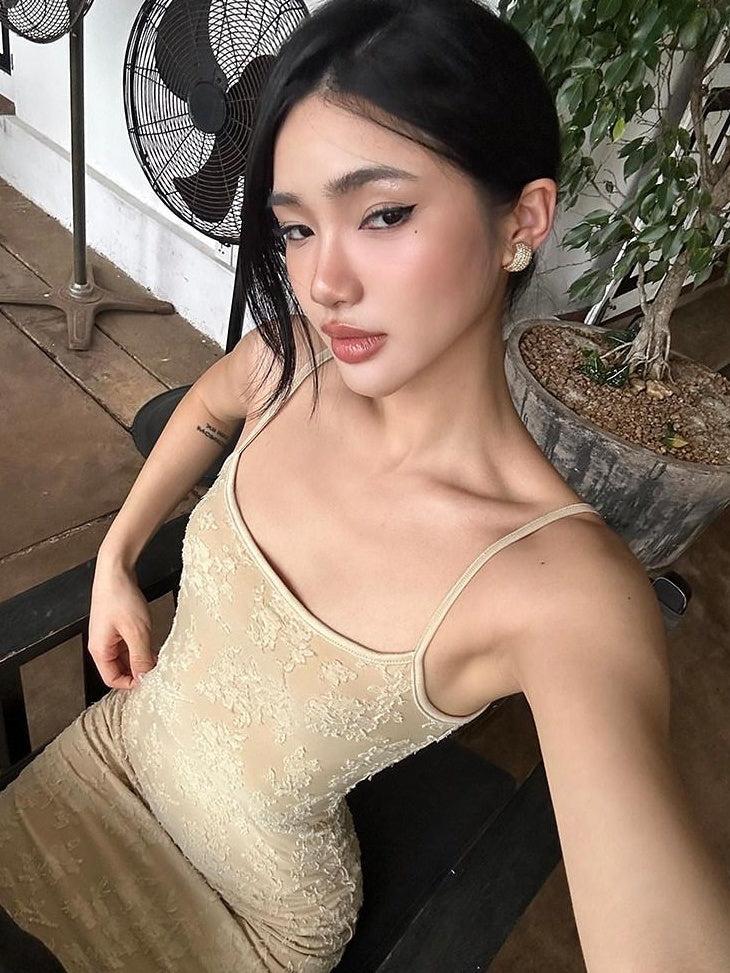 rovente Resort High Waist Sleeveless Bodycon Camisole Party Women Nude Maxi Desses