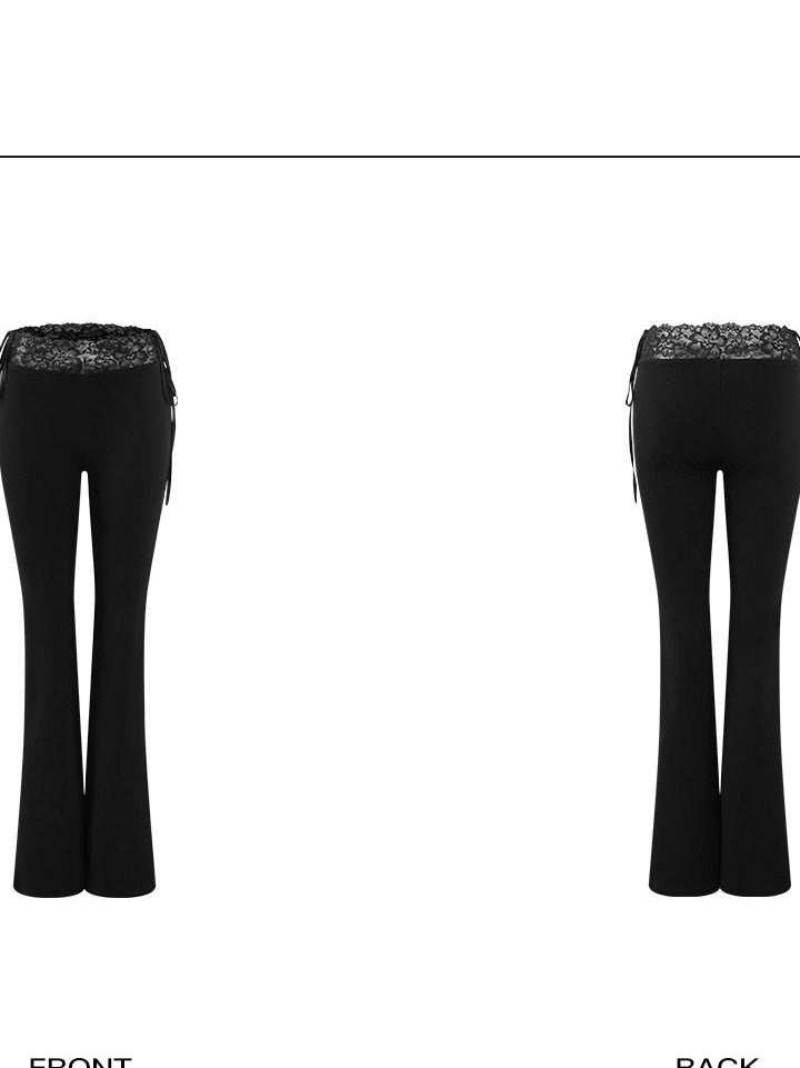 rovente Microstretch Slim Natural Waist Lace Trim Womens Everyday Black Staight Pants