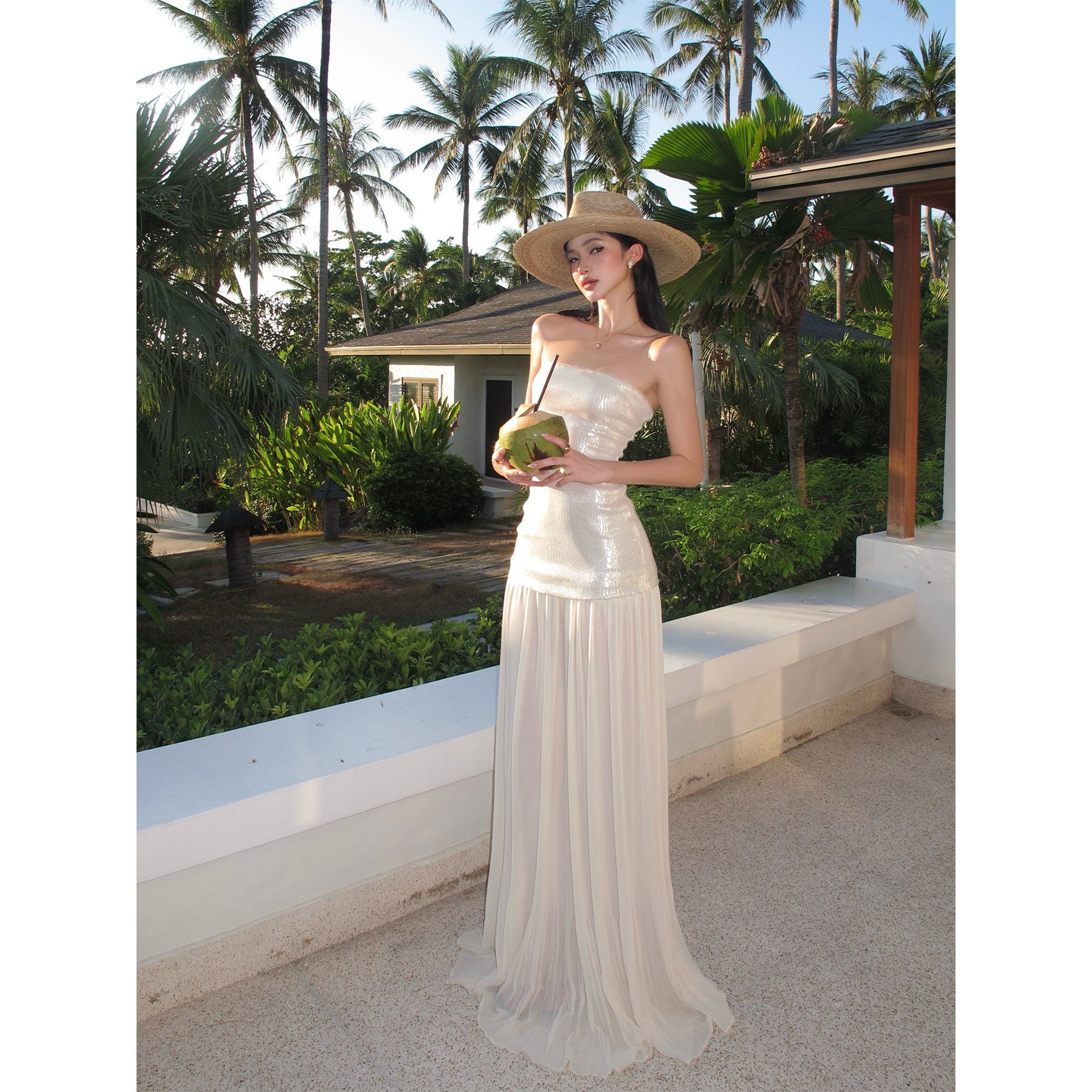rovente_test_Elegant_Shimmer_Strapless_Slim_Natural_Waist_Travel_Beige_Maxi_Dresses_MISSTT