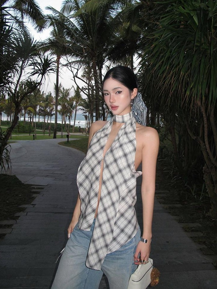 rovente Pure Cotton Slim Fit Versatile Plaid Spaghetti Strap Women Camisoles