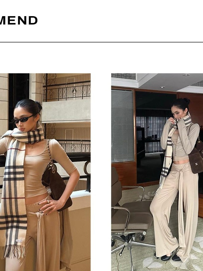 rovente High Stretch Lyocell Tie Waist Casual Straight Women Light Khaki Wide Leg Pants