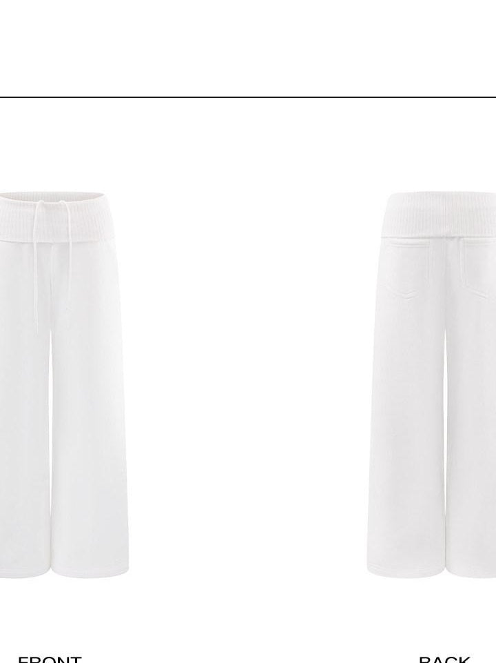 rovente High Stretch High Waist Flare Pocket Casual Minimalist Women White Sweatpants