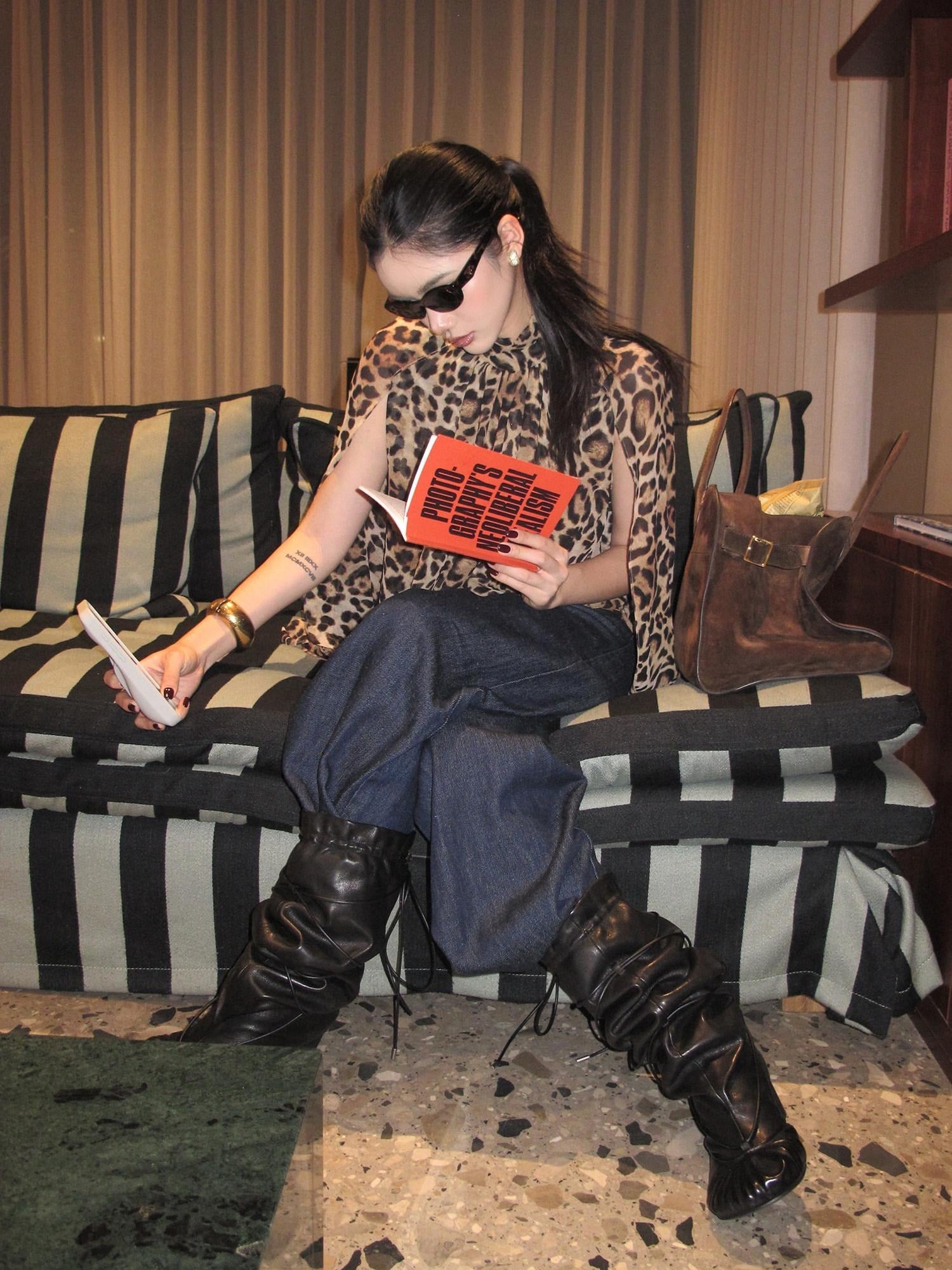 rovente 100 Percent Polyester Leopard High Neck Side Slit Button Shot Sleeve T-Shits