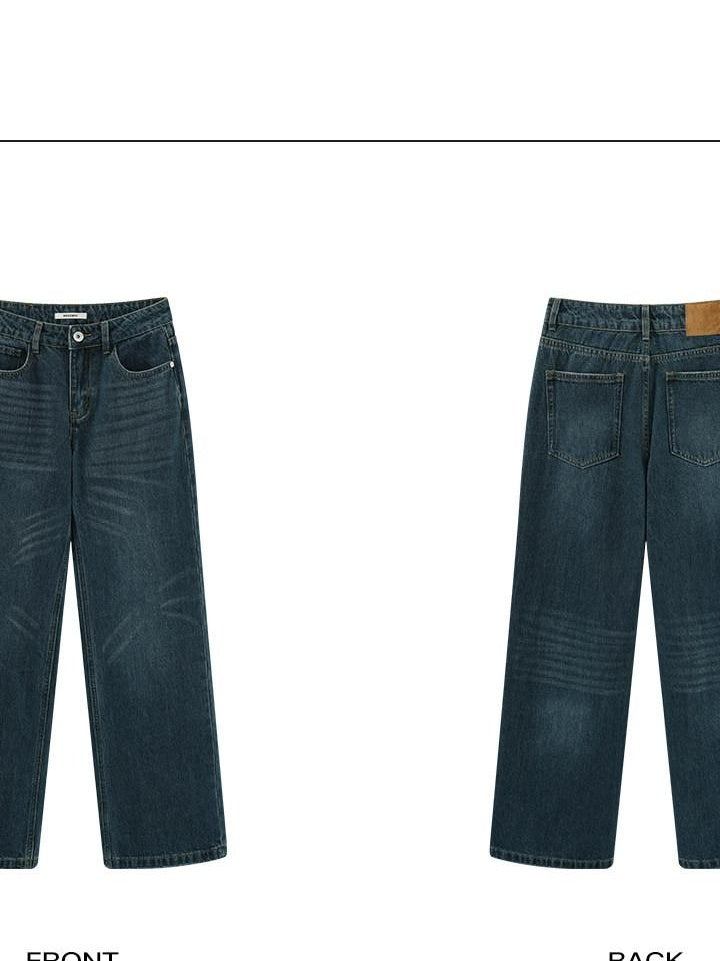 rovente 100 Percent Cotton Casual Loose Natural Waist Zip Fly Blue Staight Leg Jeans