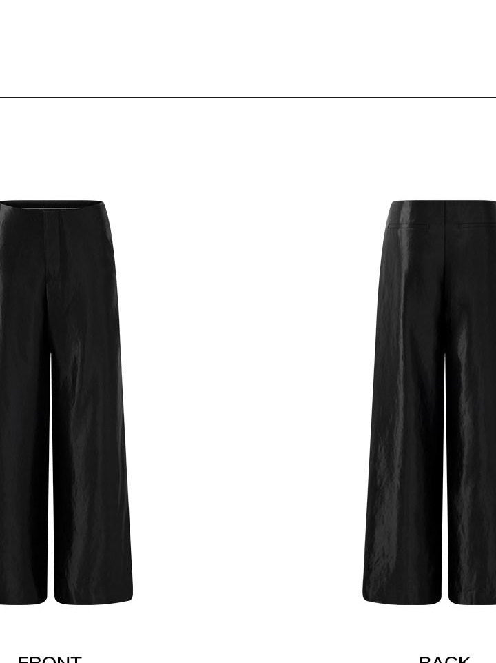 rovente Satin Viscose Minimal Commuter Pockets Natural Waist Women Black Wide Leg Pants