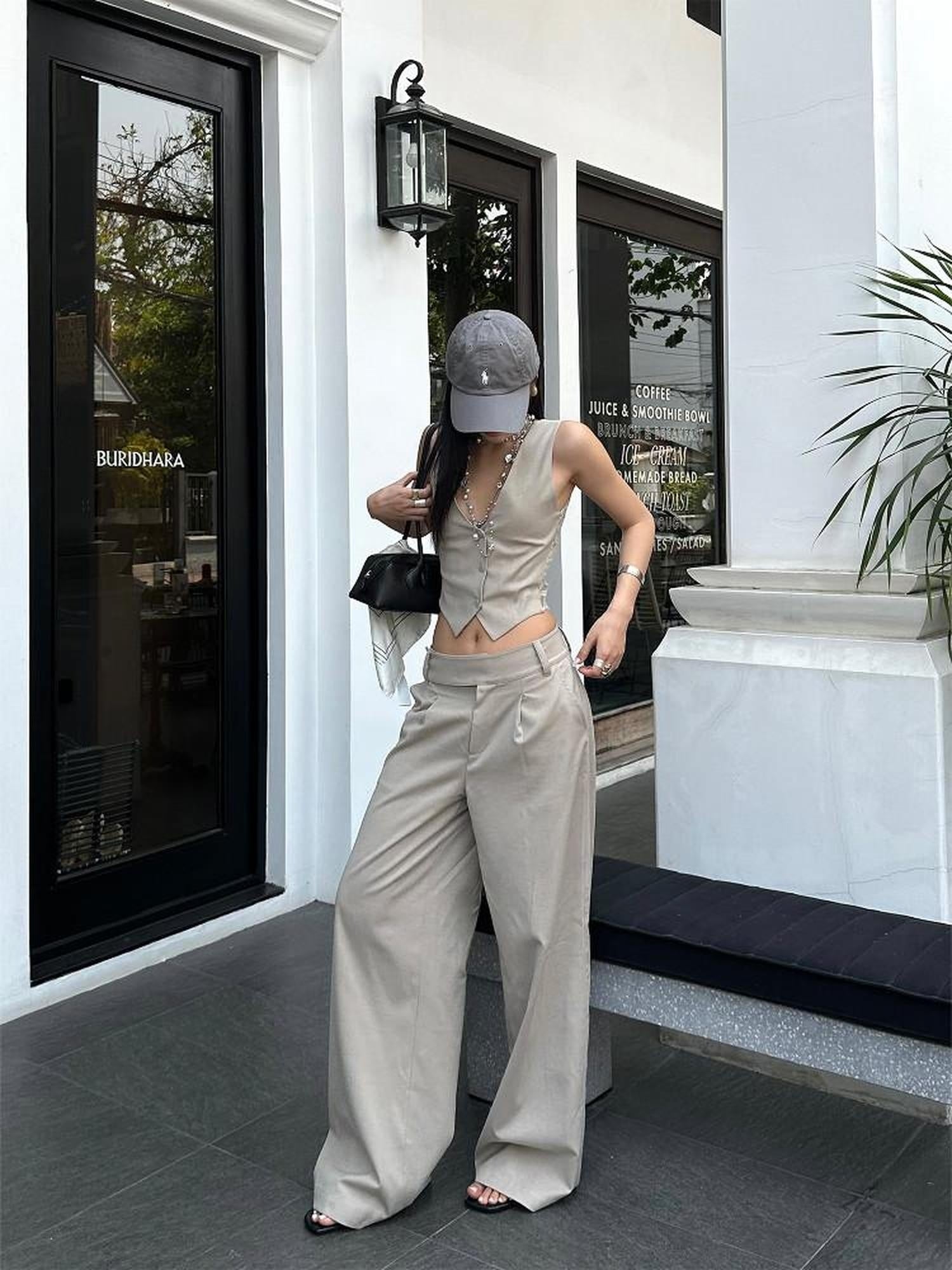 rovente Soft Lambswool Blend Natural Waist Relaxed Fit Women Light Khaki Wide Leg Pants